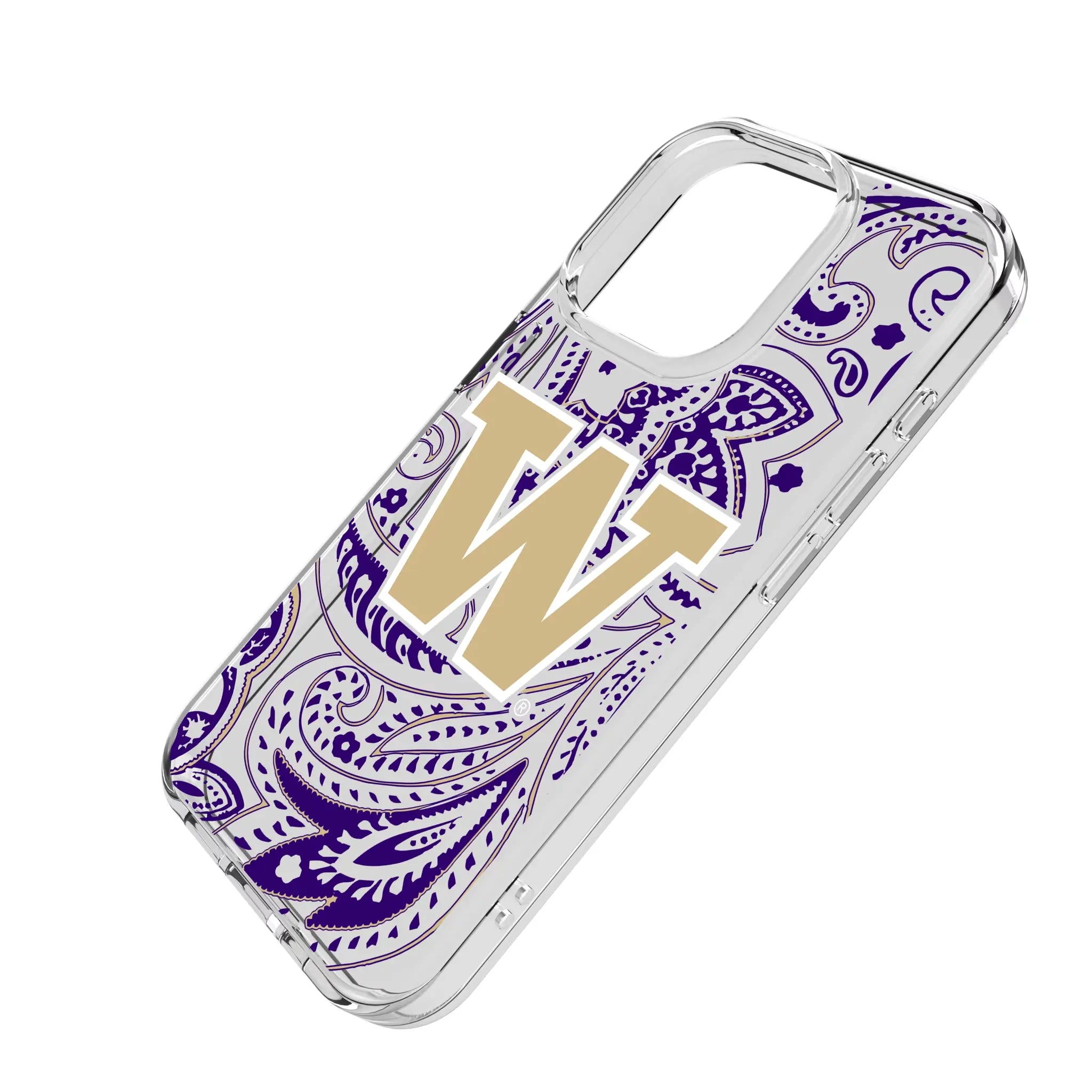 University of Washington Huskies Paisley iPhone Clear Phone Case for Apple iPhone - Isometric View