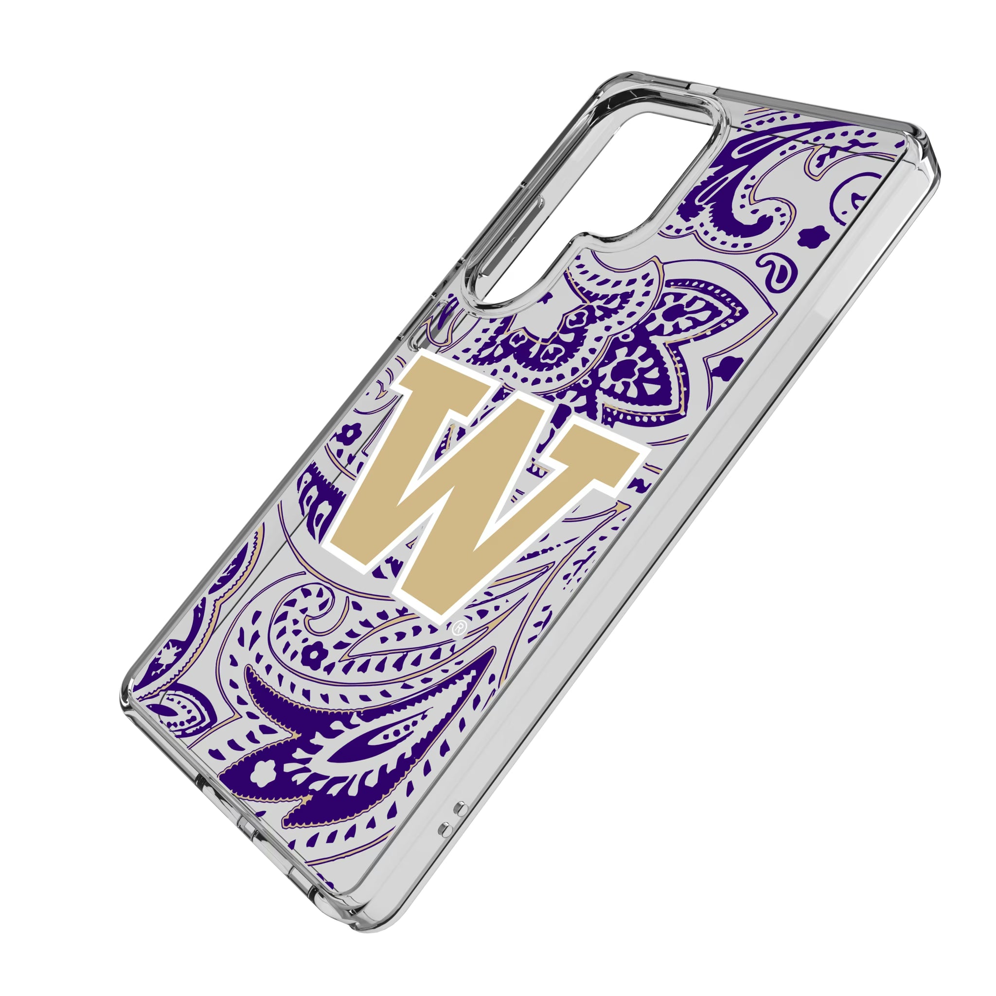 University of Washington Huskies Paisley Galaxy Clear Phone Case for Samsung Galaxy - Isometric View