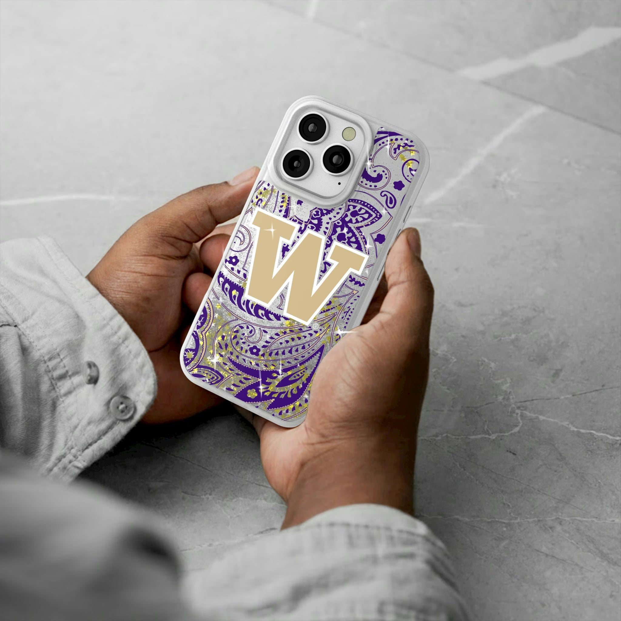 University of Washington Huskies Paisley iPhone Glitter Phone Case for Apple iPhone - Lifestyle#Device_iPhone 16 Pro