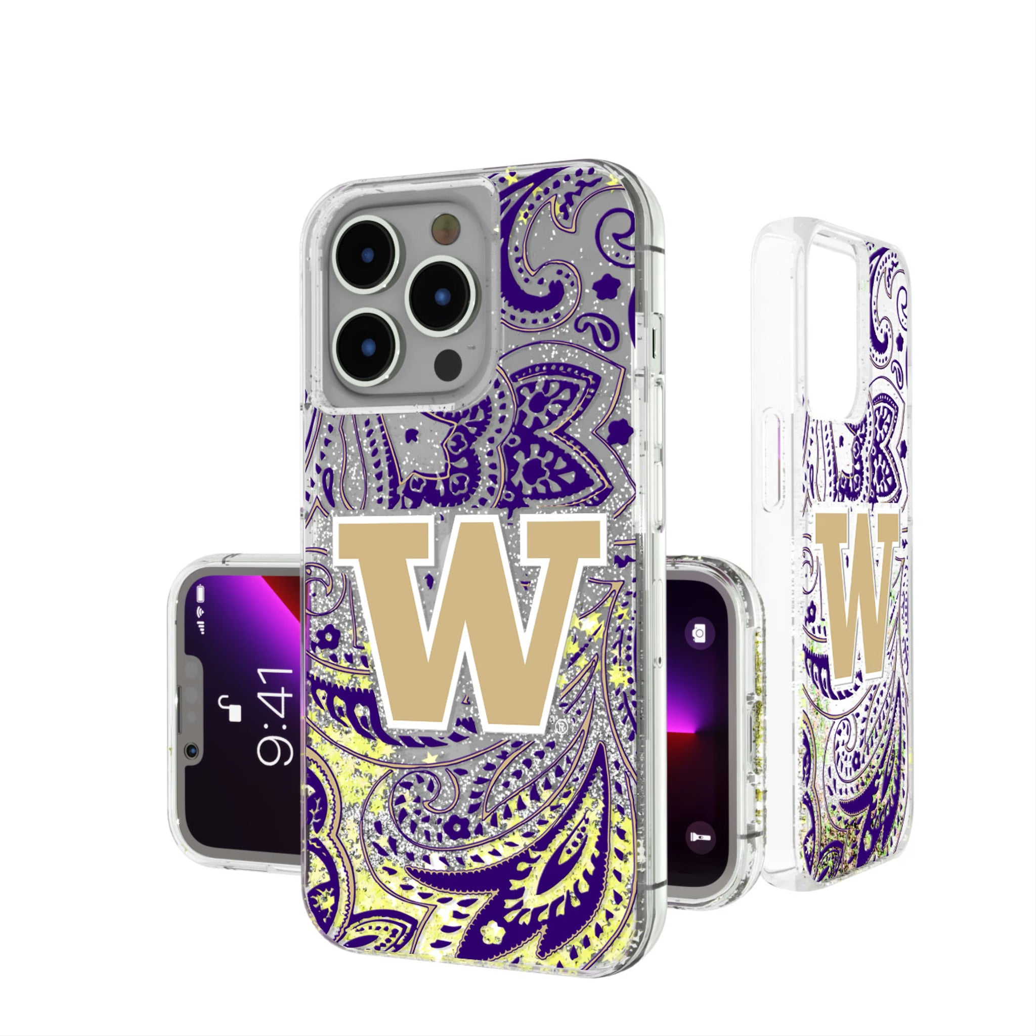 University of Washington Huskies Paisley iPhone Glitter Phone Case for Apple iPhone