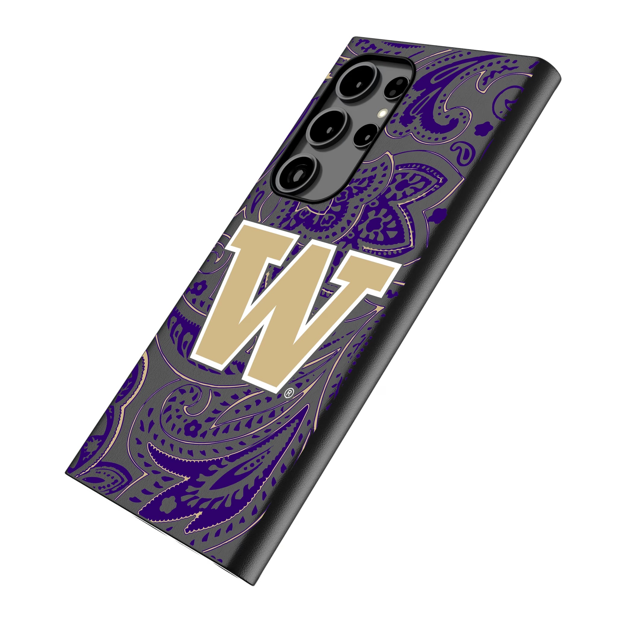 University of Washington Huskies Paisley Galaxy MagSafe Compatible Phone Case for Samsung Galaxy - Isometric View