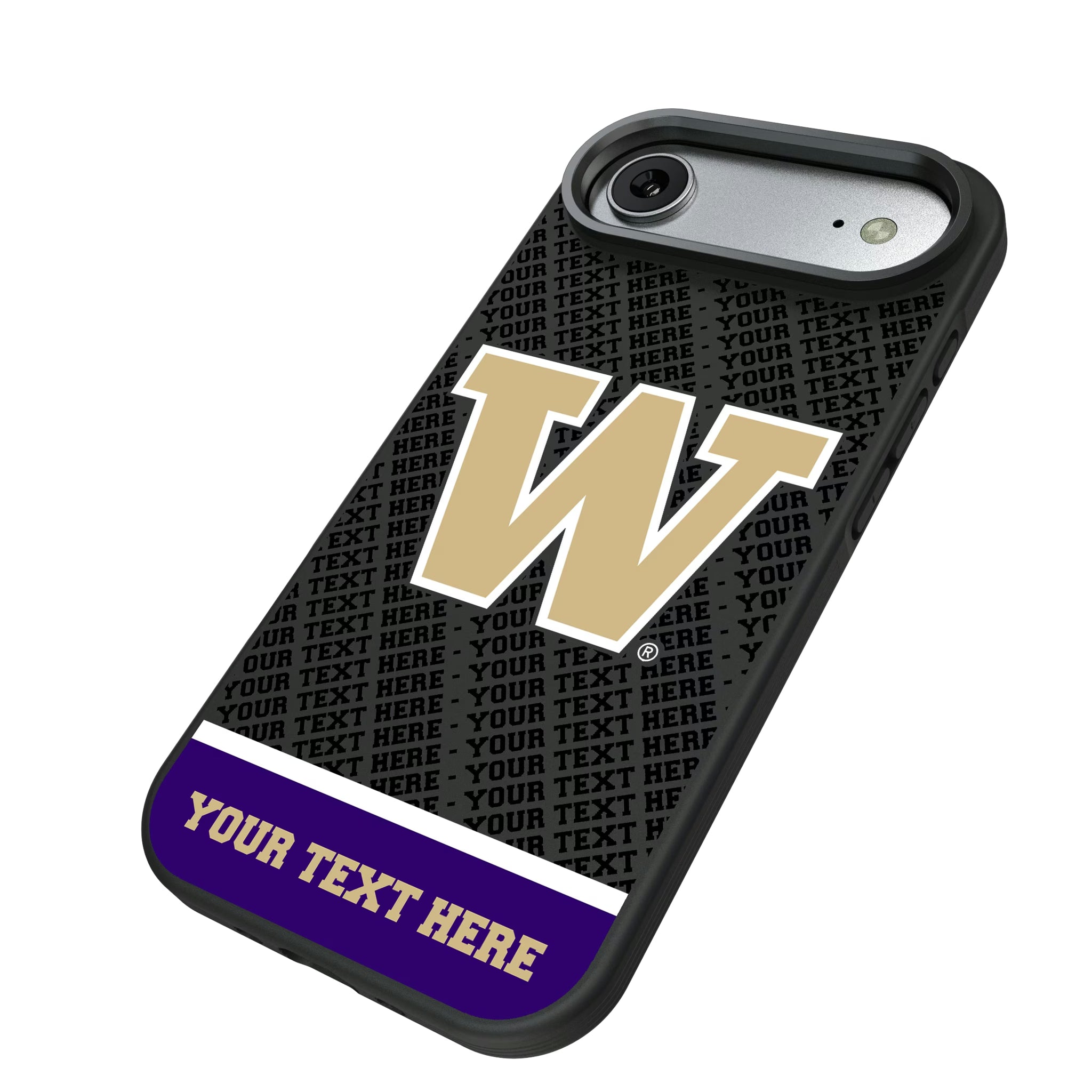 University of Washington Huskies Personalized EndZone Plus iPhone Bump Phone Case for Apple iPhone - Isometric View#Device_iPhone Air