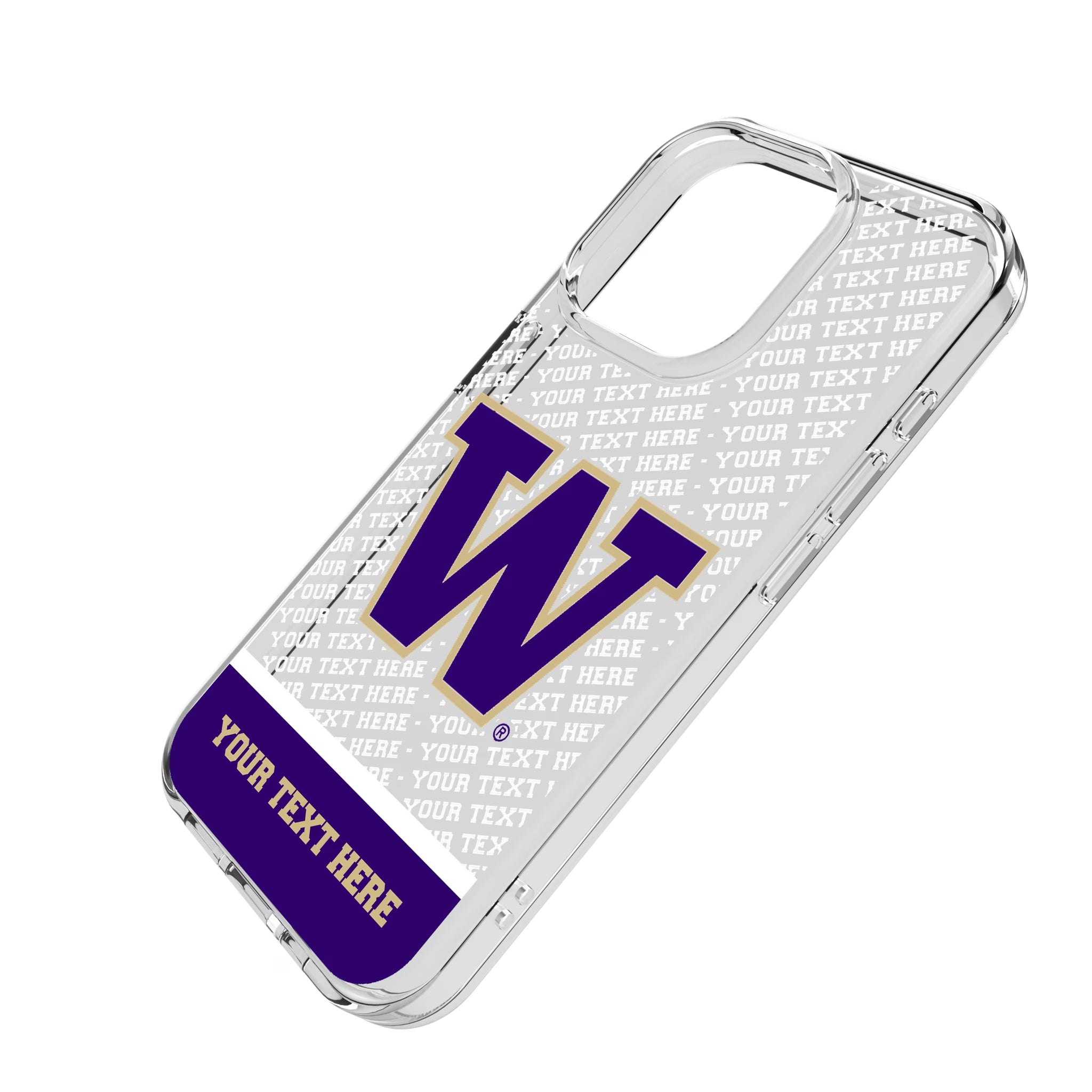 University of Washington Huskies Personalized EndZone Plus iPhone Clear Phone Case for Apple iPhone - Isometric View