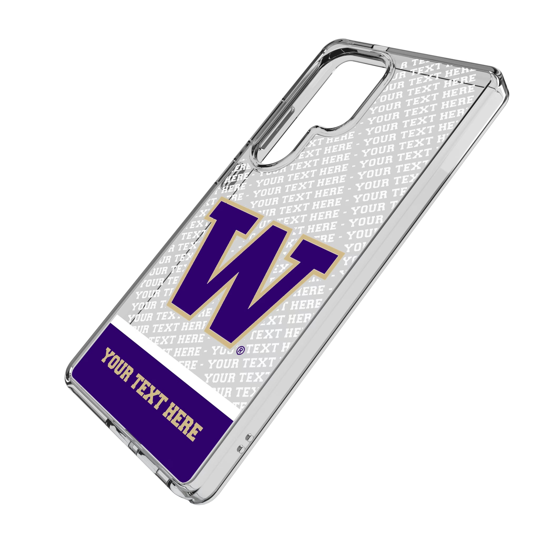 University of Washington Huskies Personalized EndZone Plus Galaxy Clear Phone Case for Samsung Galaxy - Isometric View
