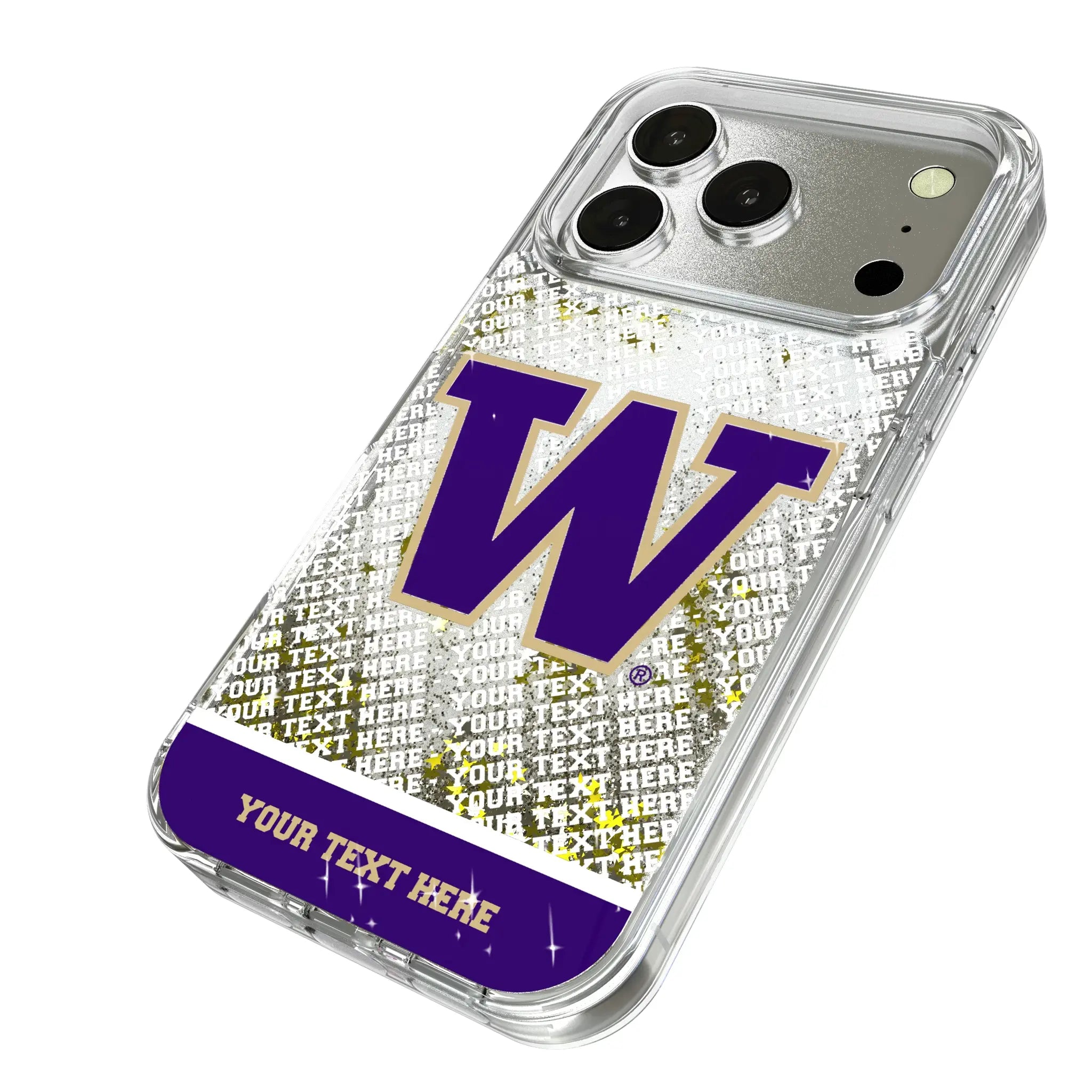 University of Washington Huskies Personalized EndZone Plus iPhone Glitter Phone Case for Apple iPhone - Isometric View