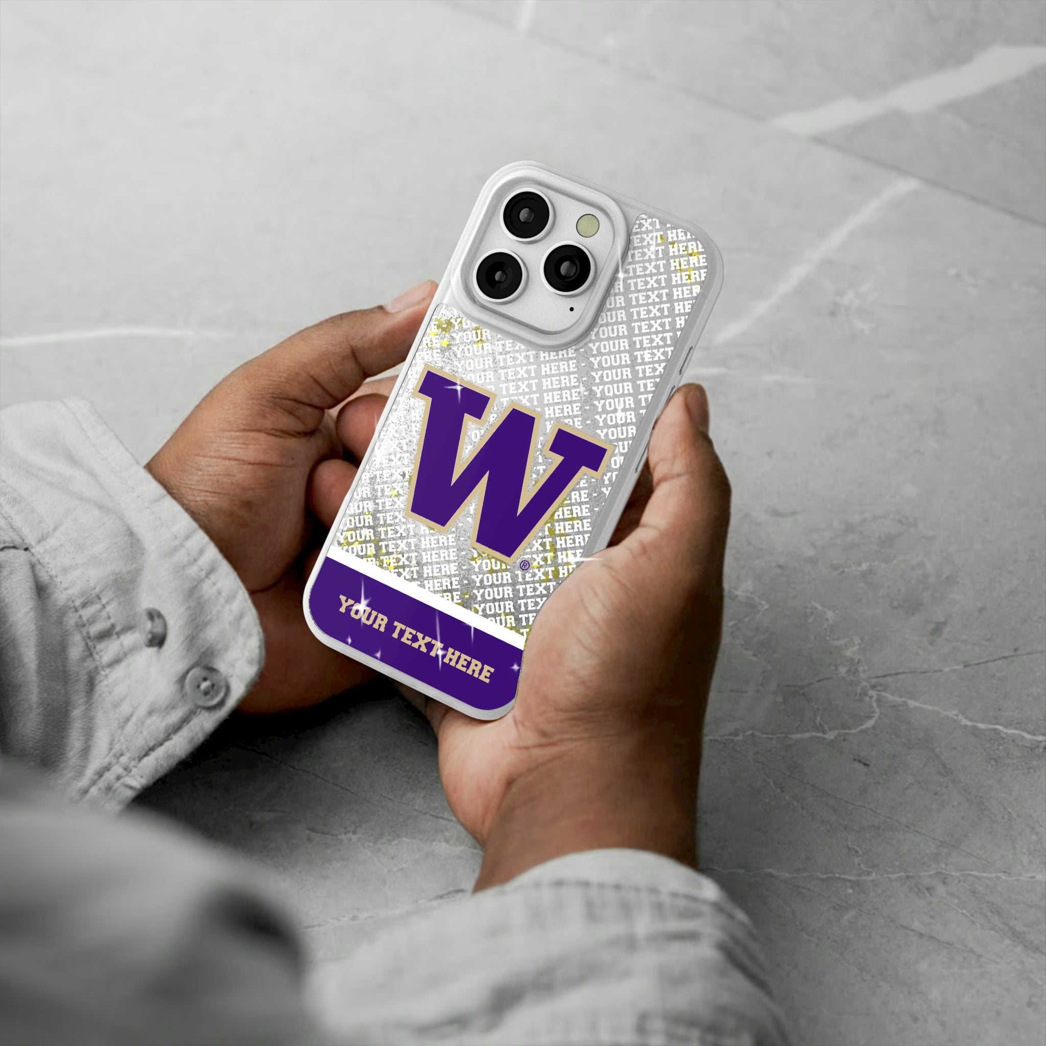University of Washington Huskies Personalized EndZone Plus iPhone Glitter Phone Case for Apple iPhone - Lifestyle#Device_iPhone 16 Pro
