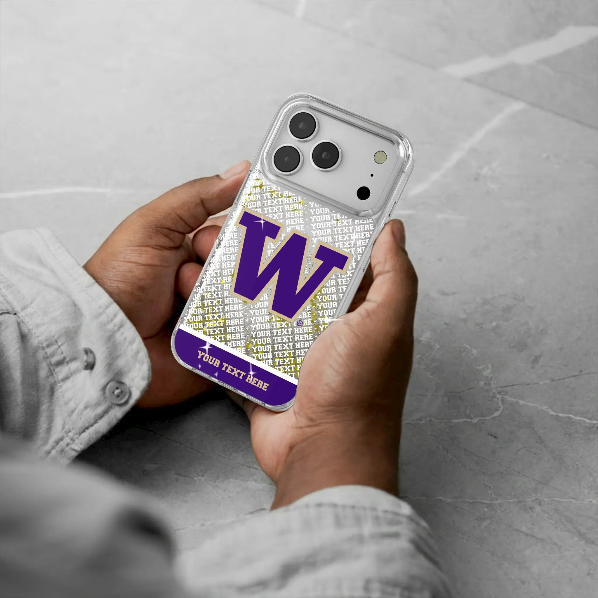University of Washington Huskies Personalized EndZone Plus iPhone Glitter Phone Case for Apple iPhone - Lifestyle#Device_iPhone 17 Pro