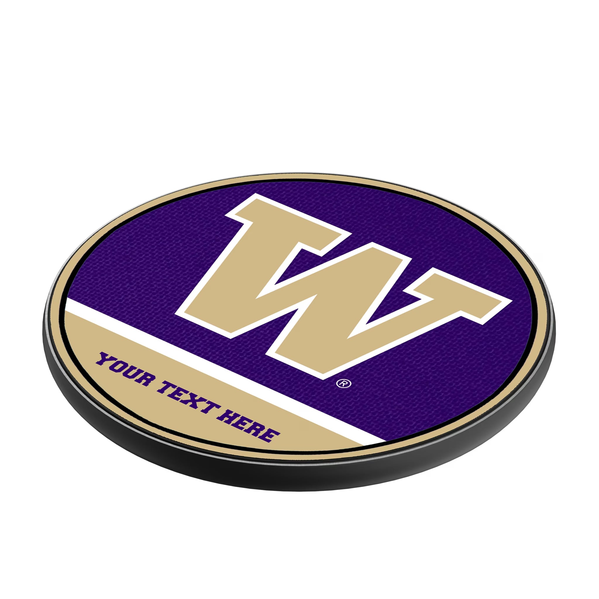 University of Washington Huskies Personalized Endzone Solid 15-Watt Wireless Charger - Isometric View