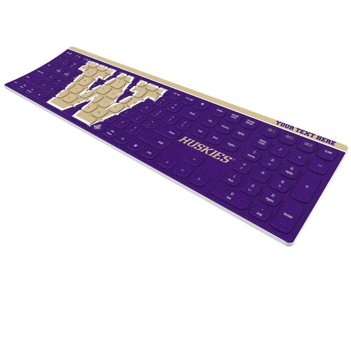 University of Washington Huskies Personalized Endzone Solid KKB605 Curved Wireless Keyboard - Isometric View