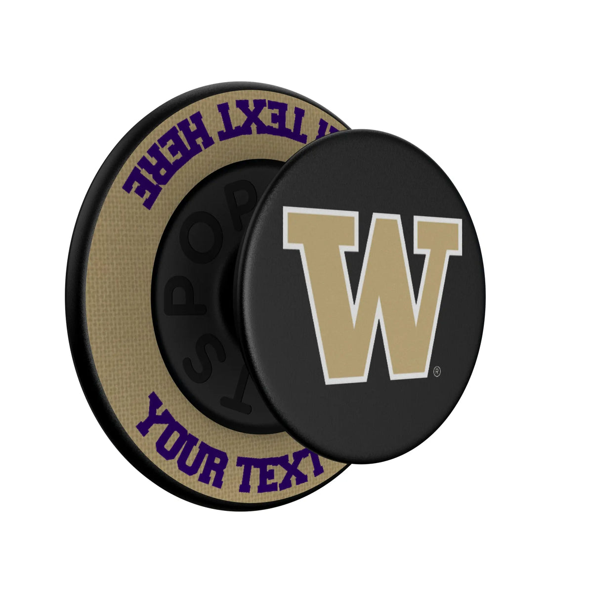 University of Washington Huskies Personalized Endzone Solid Popsockets Round Magnetic - Isometric View