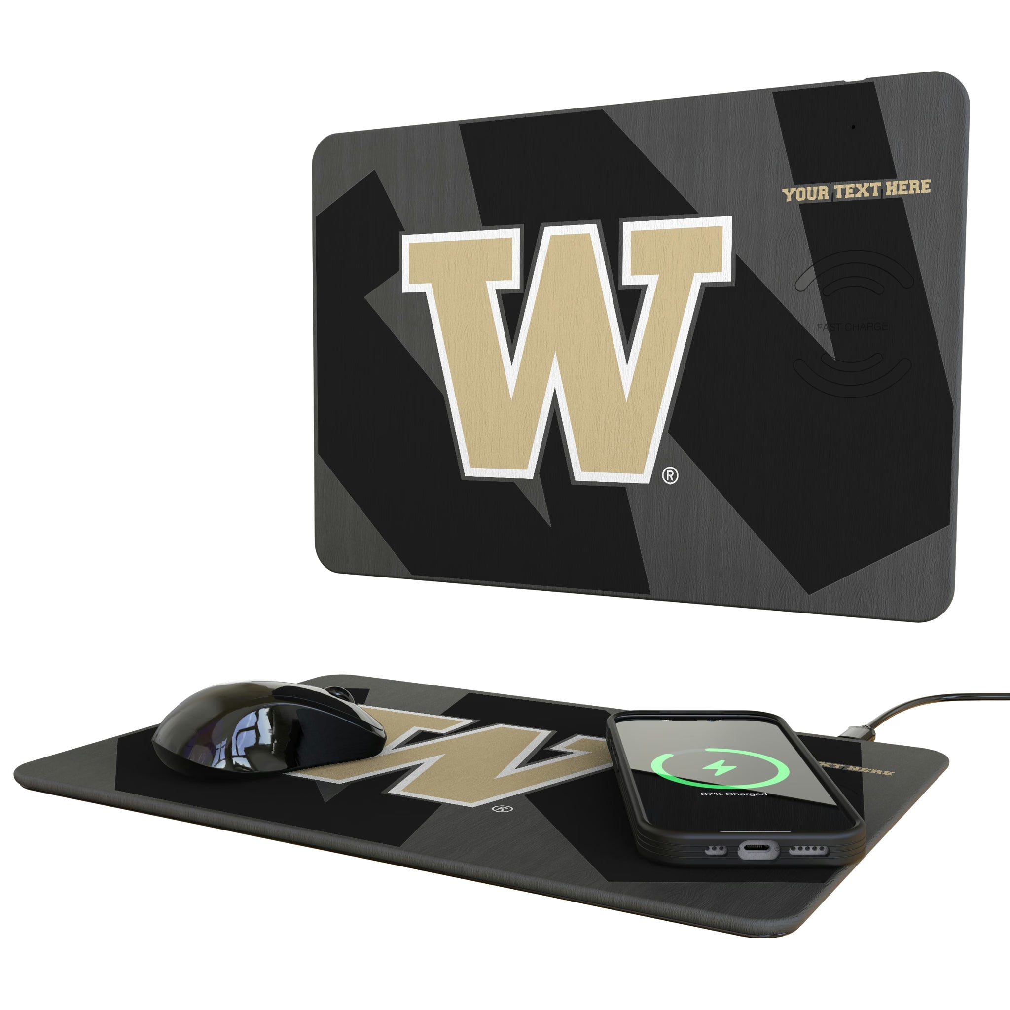 University of Washington Huskies Personalized Tilt 15-Watt Wireless Charger and Mouse Pad
