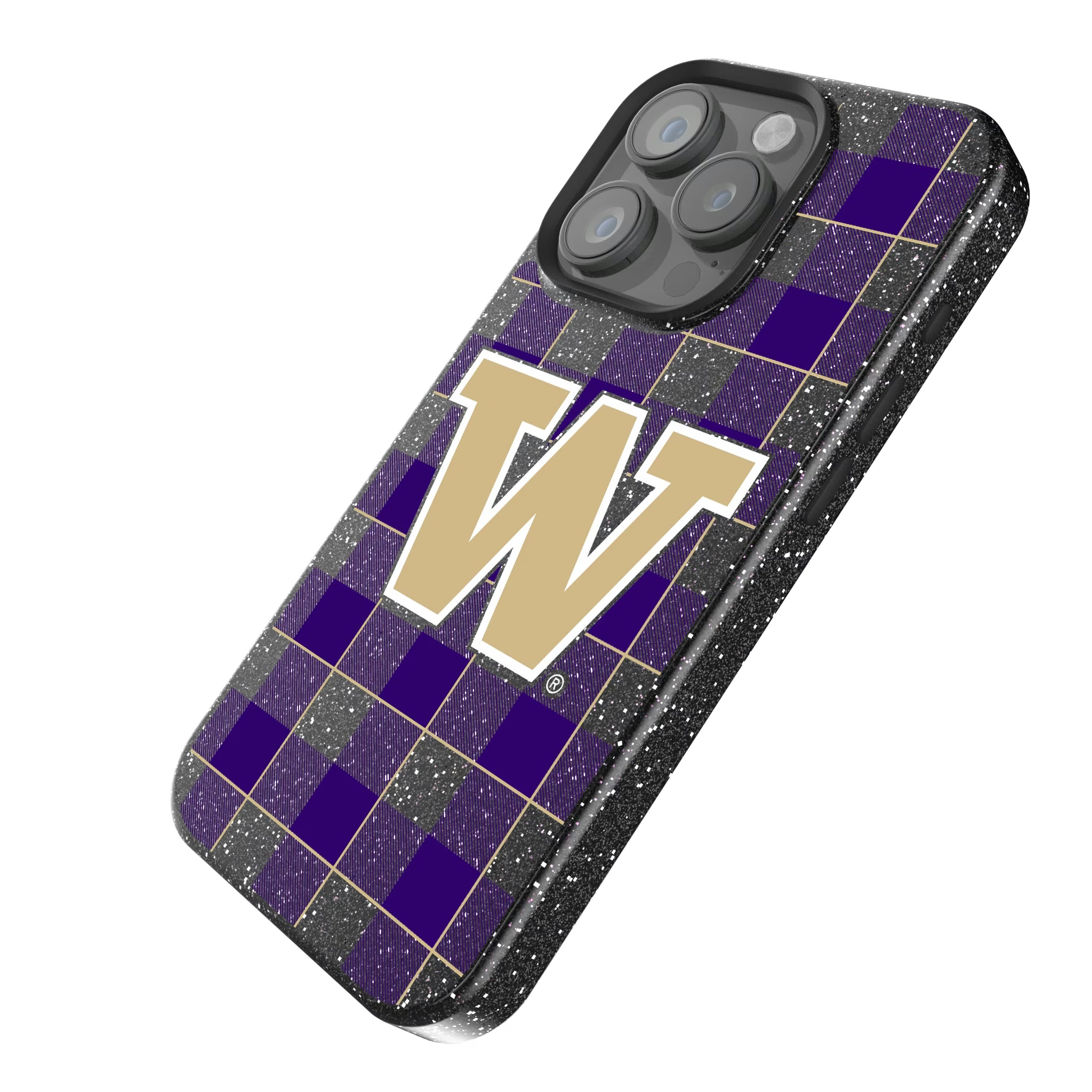 University of Washington Huskies Plaid iPhone Bling Phone Case for Apple iPhone - Isometric View