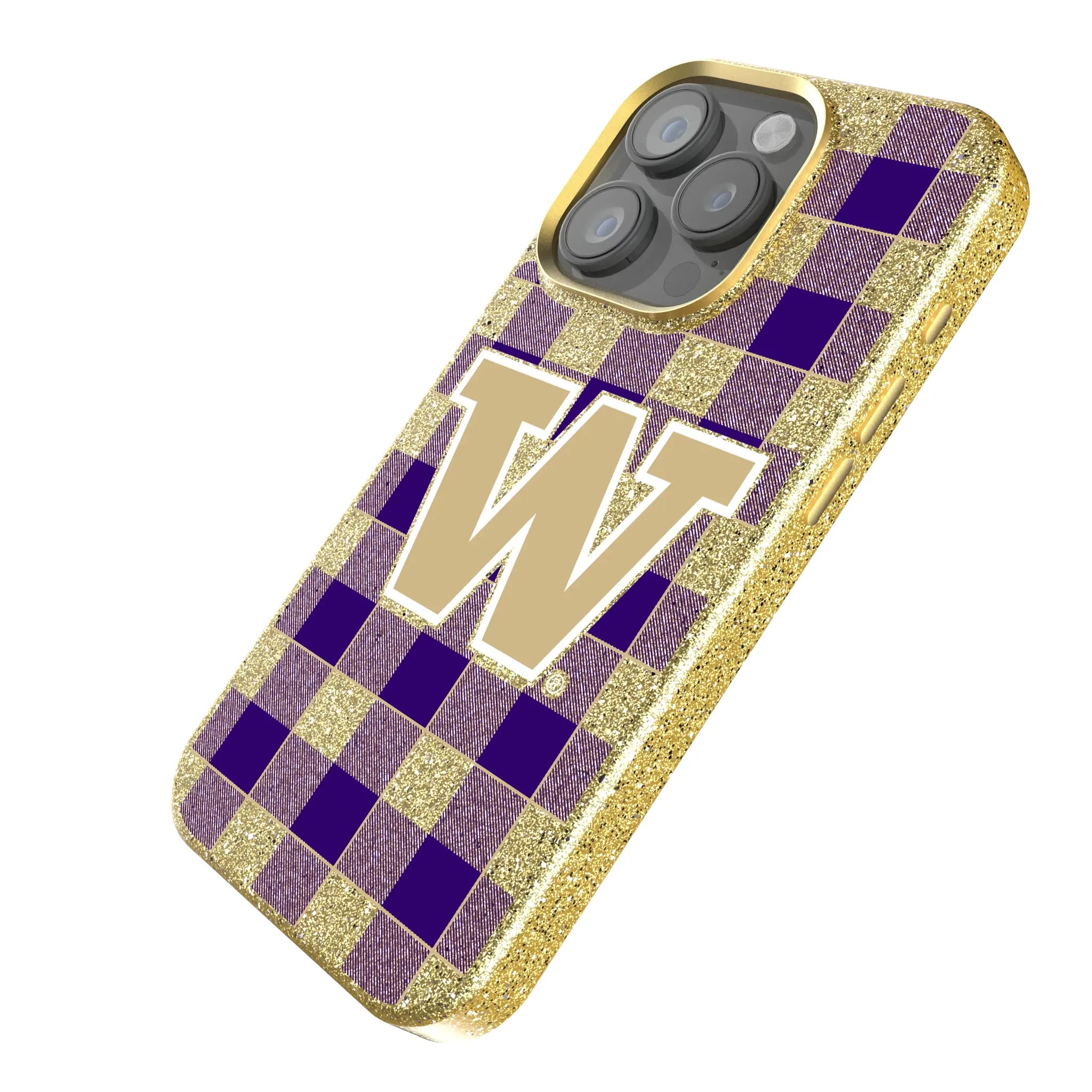 University of Washington Huskies Plaid iPhone Bling Phone Case for Apple iPhone - Isometric View
