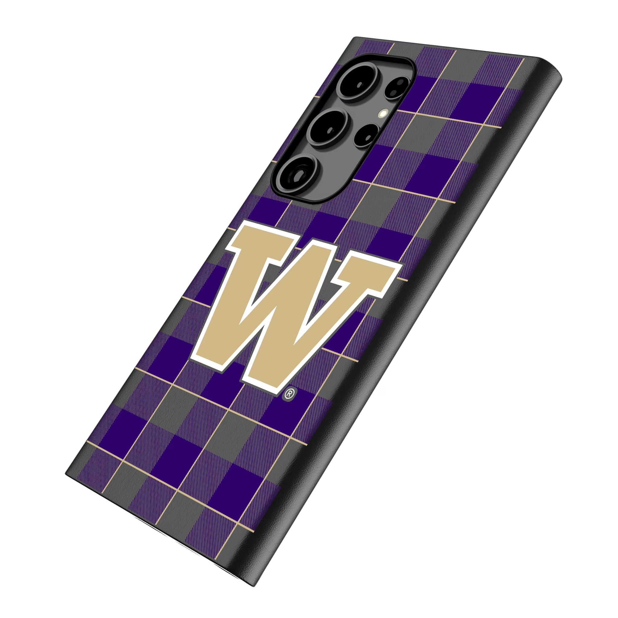 University of Washington Huskies Plaid Galaxy MagSafe Compatible Phone Case for Samsung Galaxy - Isometric View