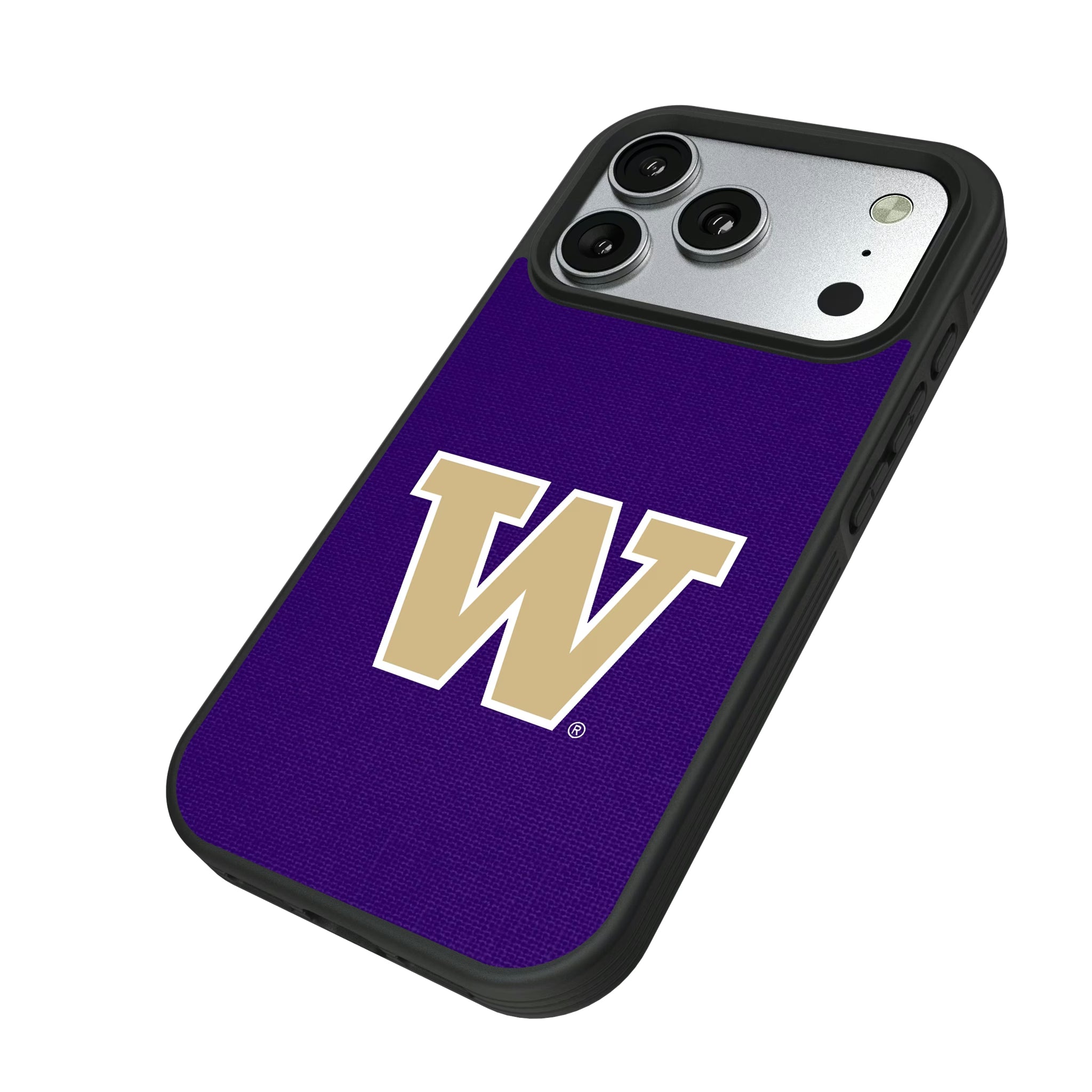 University of Washington Huskies Solid iPhone Bump Phone Case for Apple iPhone - Isometric View#Device_iPhone 17 Pro