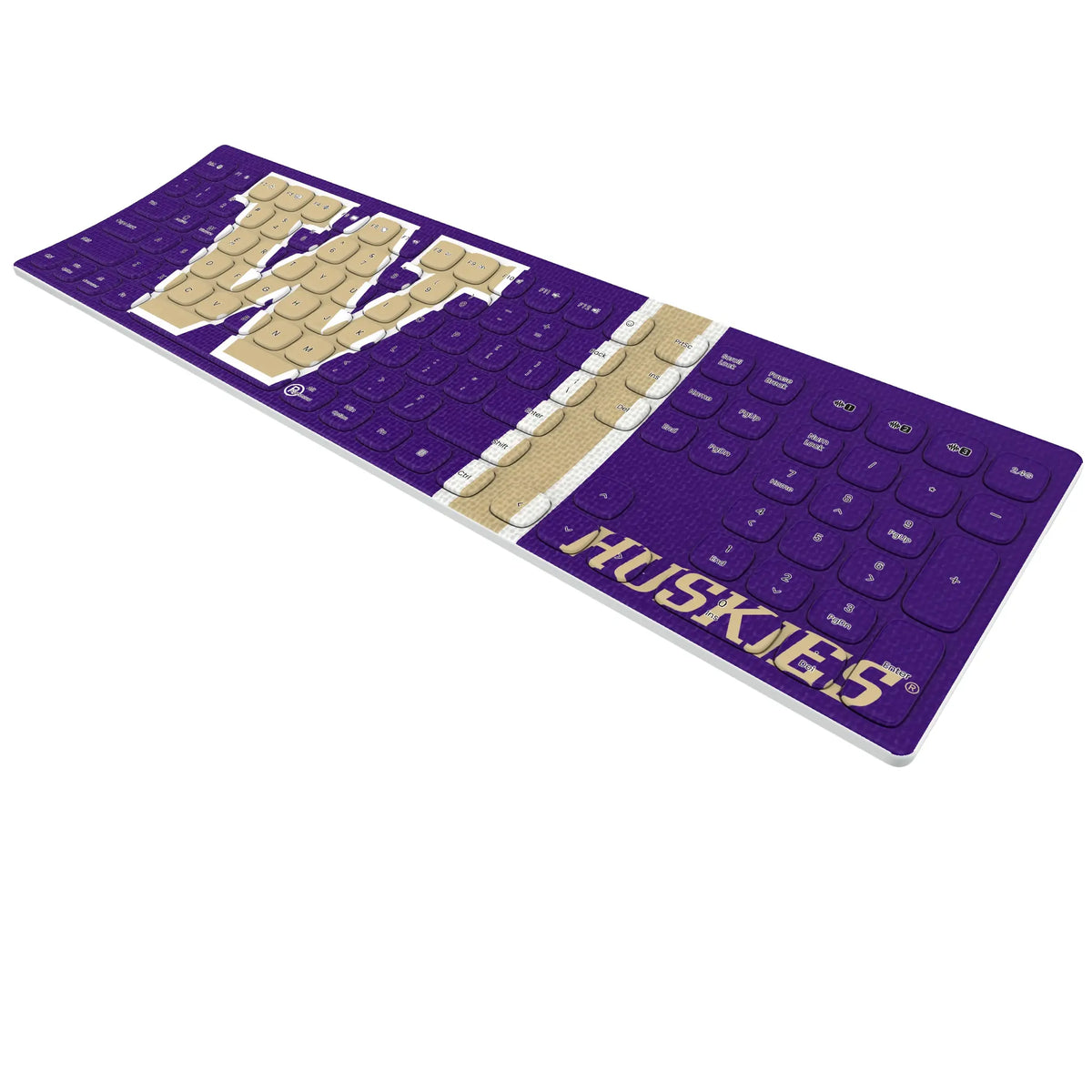 University of Washington Huskies Stripe KKB605 Curved Wireless Keyboard - Isometric View
