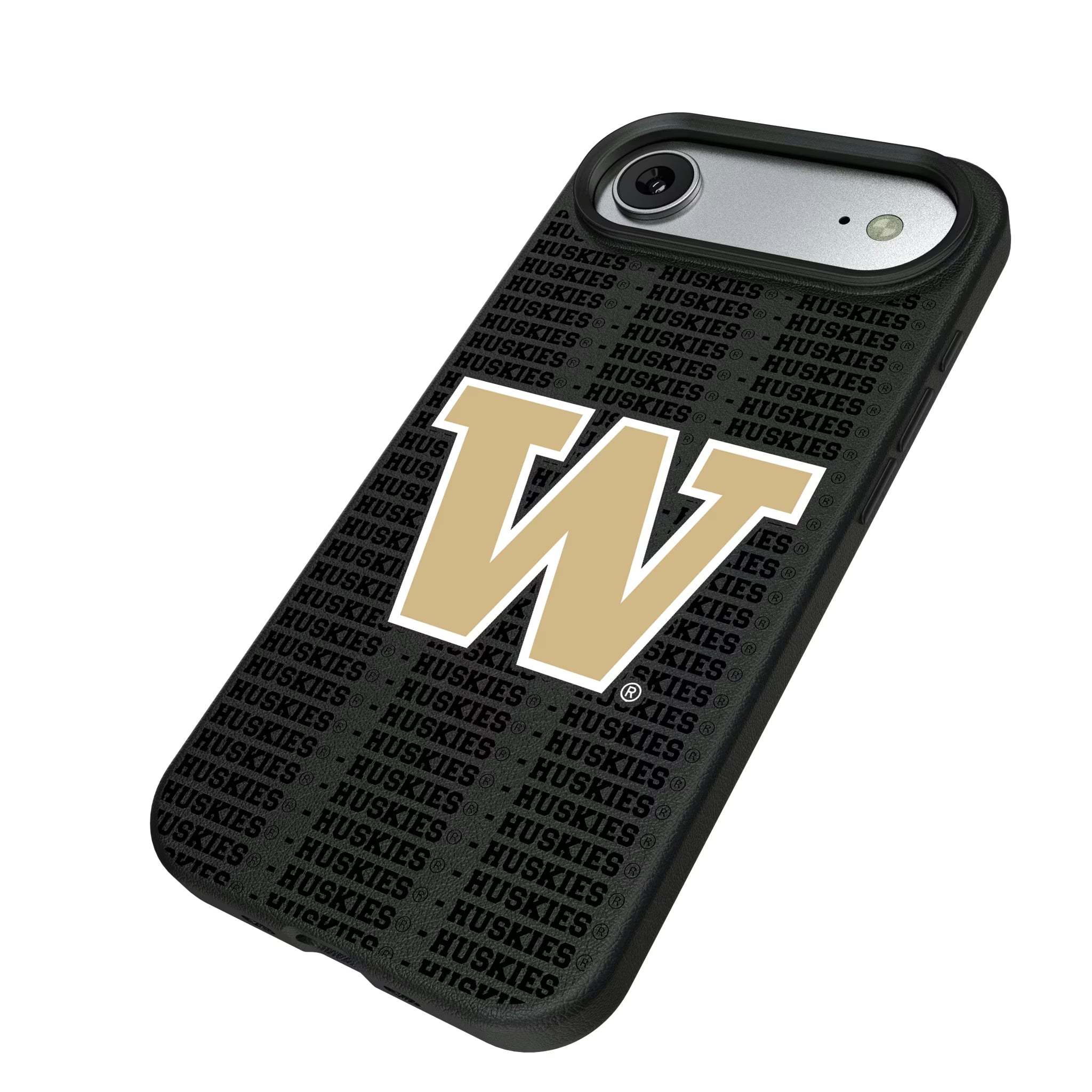 University of Washington Huskies Text Backdrop iPhone MagSafe Compatible Phone Case for Apple iPhone - Isometric View#Device_iPhone Air