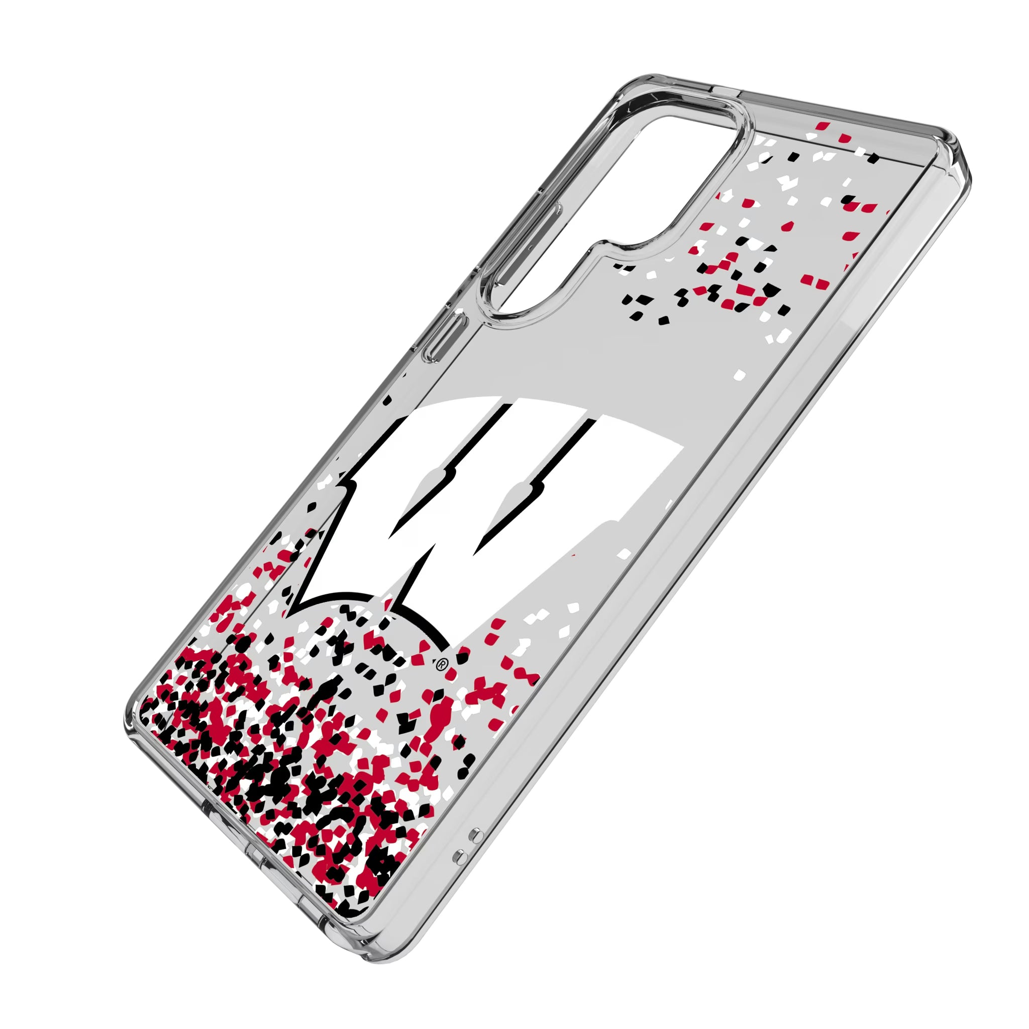 University of Wisconsin Badgers Confetti Galaxy Clear Phone Case for Samsung Galaxy - Isometric View