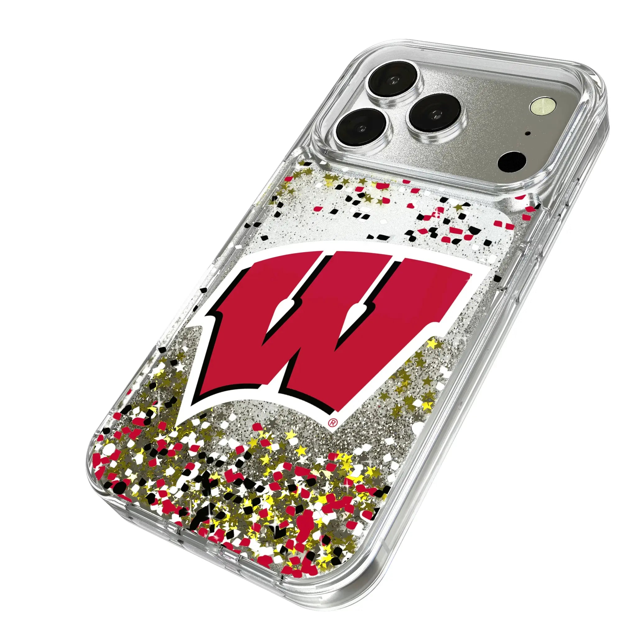University of Wisconsin Badgers Confetti iPhone Glitter Phone Case for Apple iPhone - Isometric View