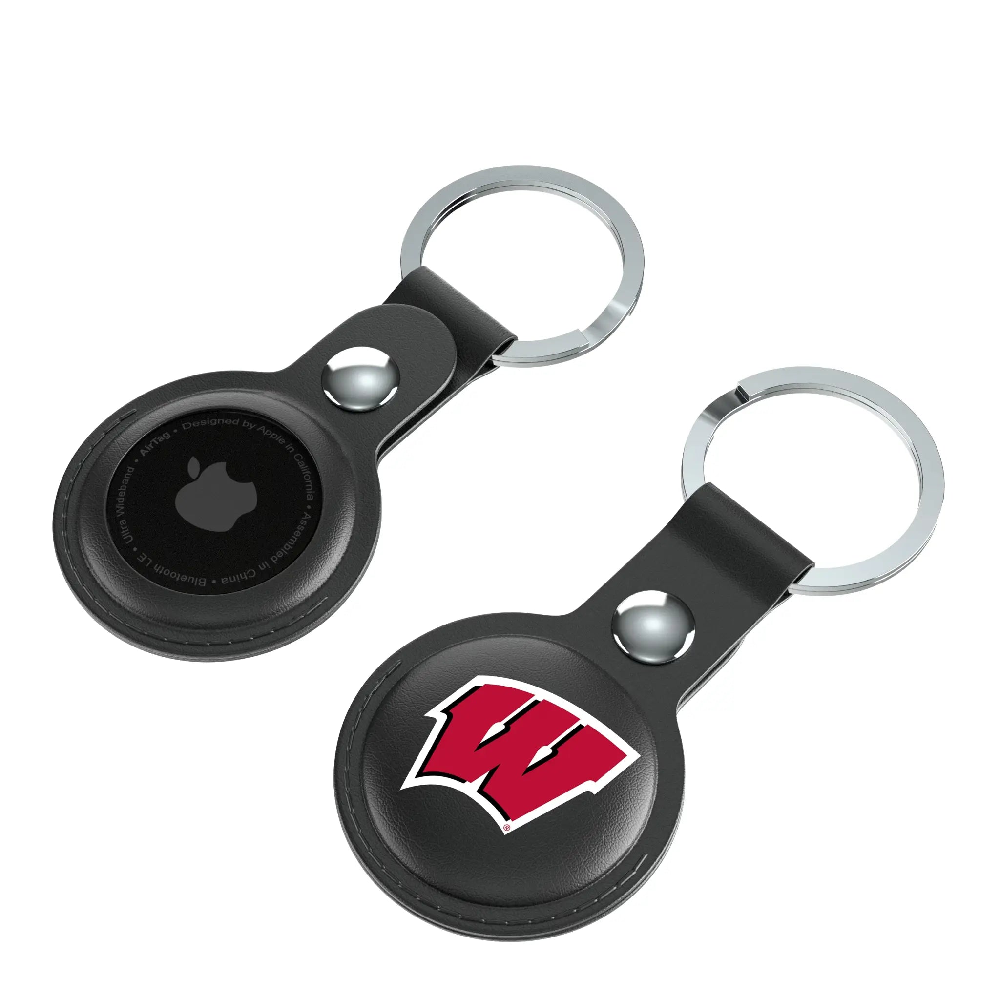 University of Wisconsin Badgers Insignia AirTag Black Airtag Holder 2-Pack - Isometric View