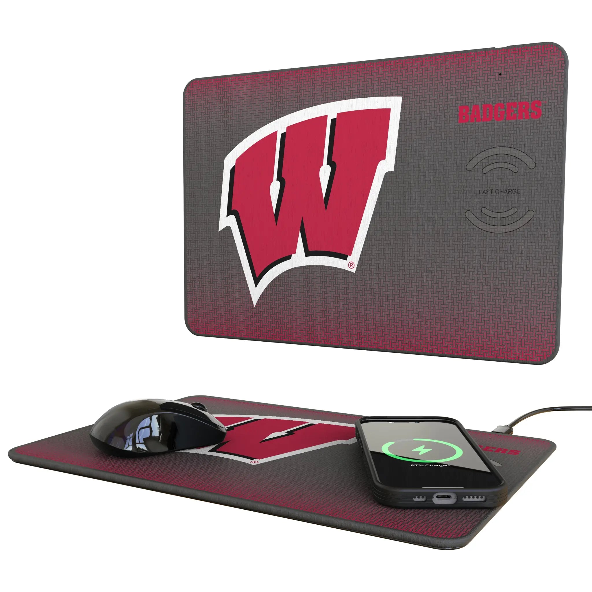 University of Wisconsin Badgers Linen 15-Watt Wireless Charger and Mouse Pad