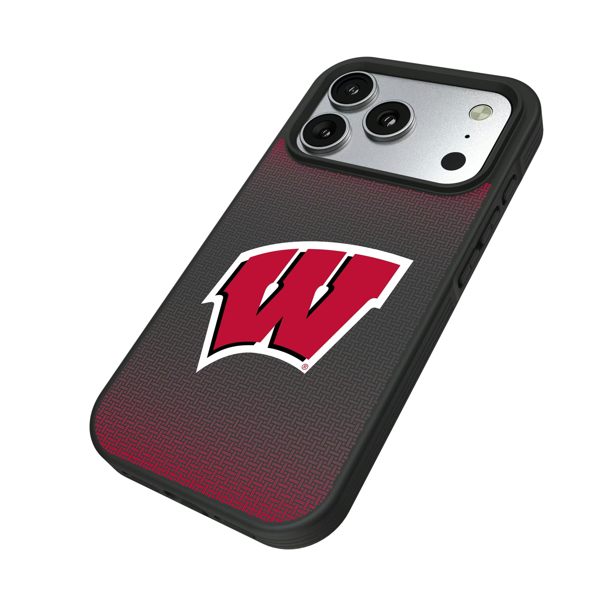 University of Wisconsin Badgers Linen iPhone Bump Phone Case for Apple iPhone - Isometric View#Device_iPhone 17 Pro