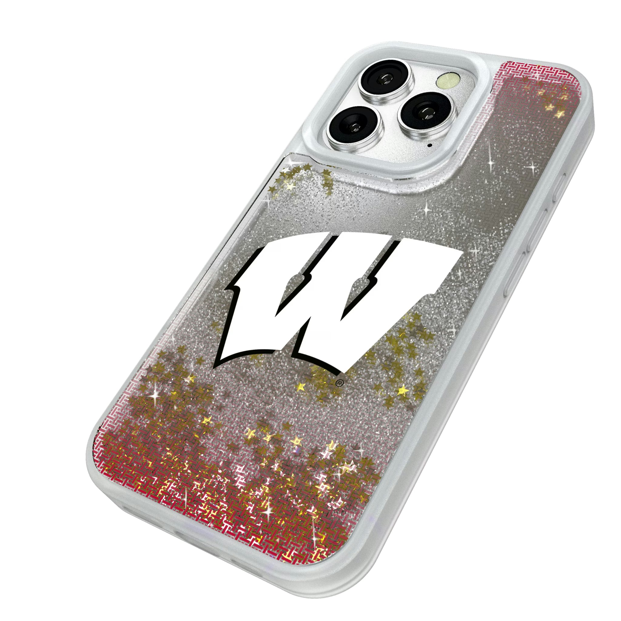 University of Wisconsin Badgers Linen iPhone Glitter Phone Case for Apple iPhone - Isometric View#Device_iPhone 16 Pro