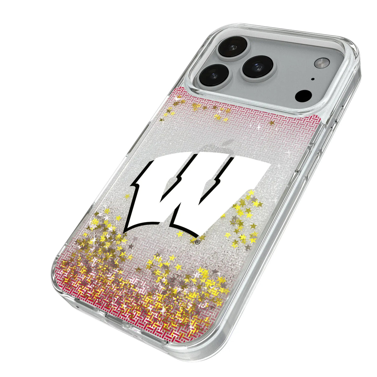 University of Wisconsin Badgers Linen iPhone Glitter Phone Case for Apple iPhone - Isometric View#Device_iPhone 18 Pro