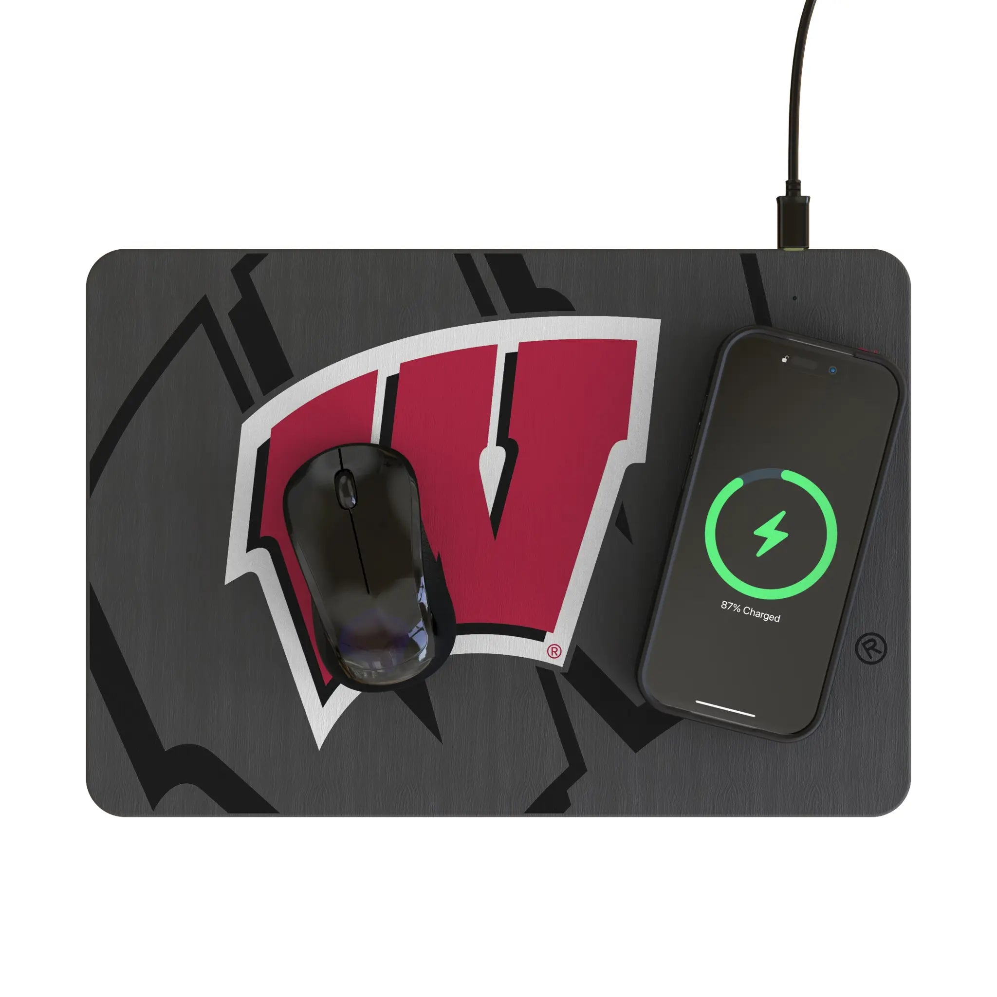 University of Wisconsin Badgers Monocolor Tilt 15-Watt Wireless Charger and Mouse Pad - Lifestyle