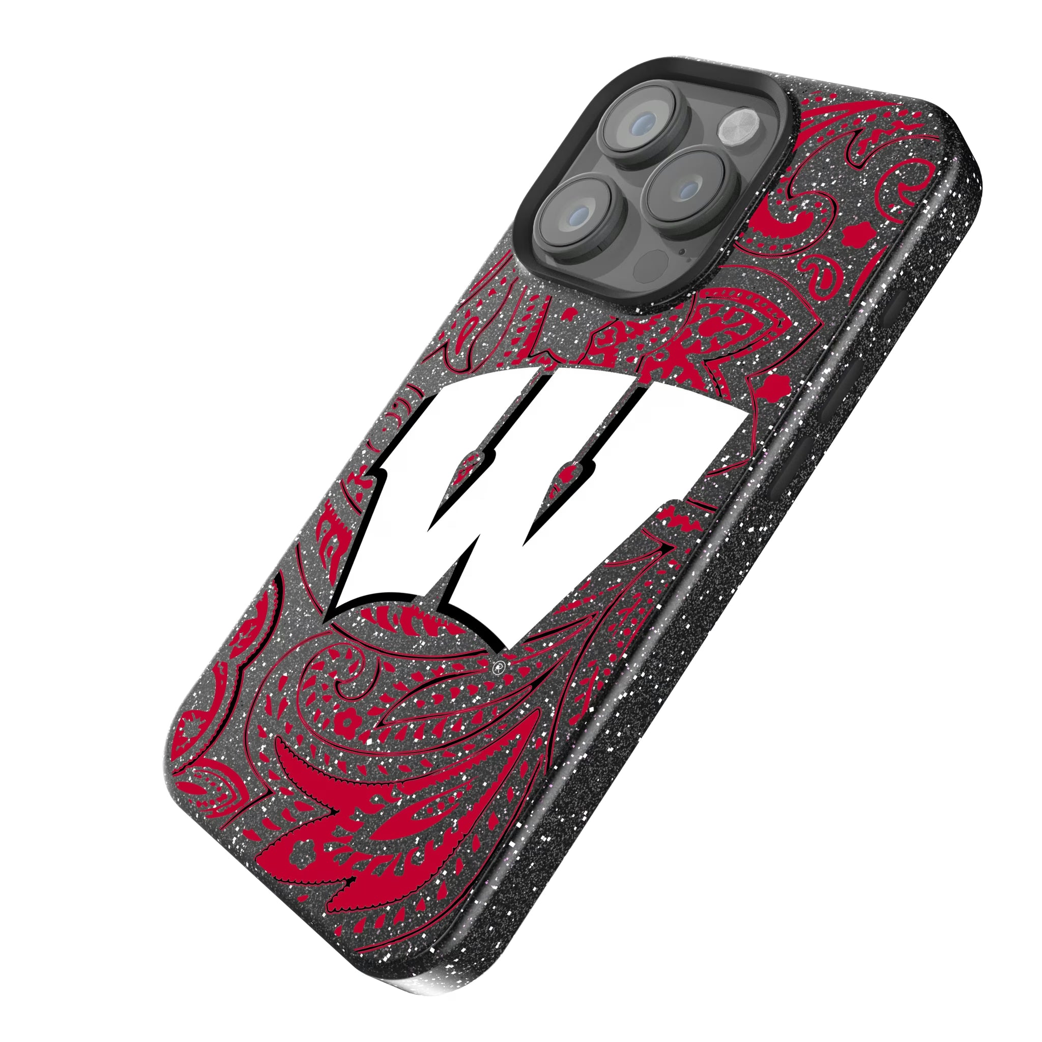 University of Wisconsin Badgers Paisley iPhone Bling Phone Case for Apple iPhone - Isometric View