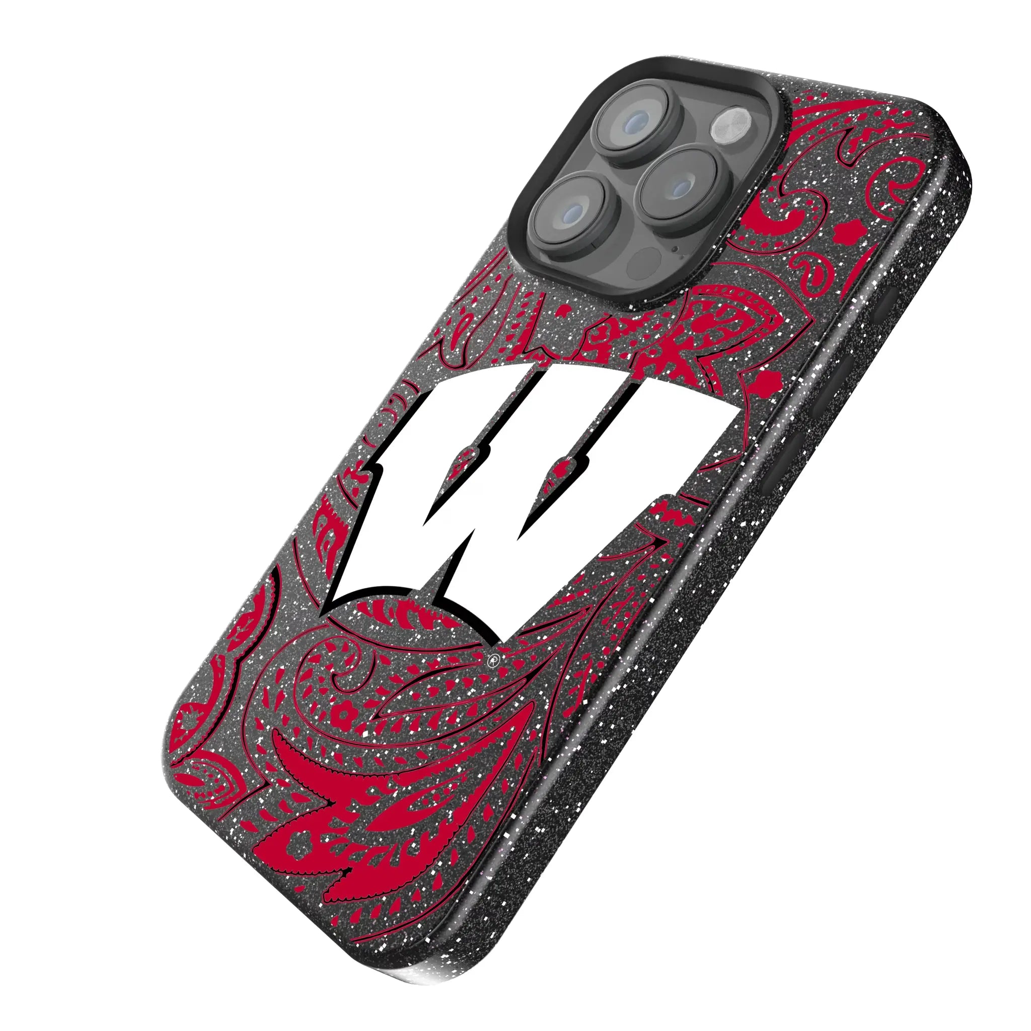 University of Wisconsin Badgers Paisley iPhone Bling Phone Case for Apple iPhone - Isometric View