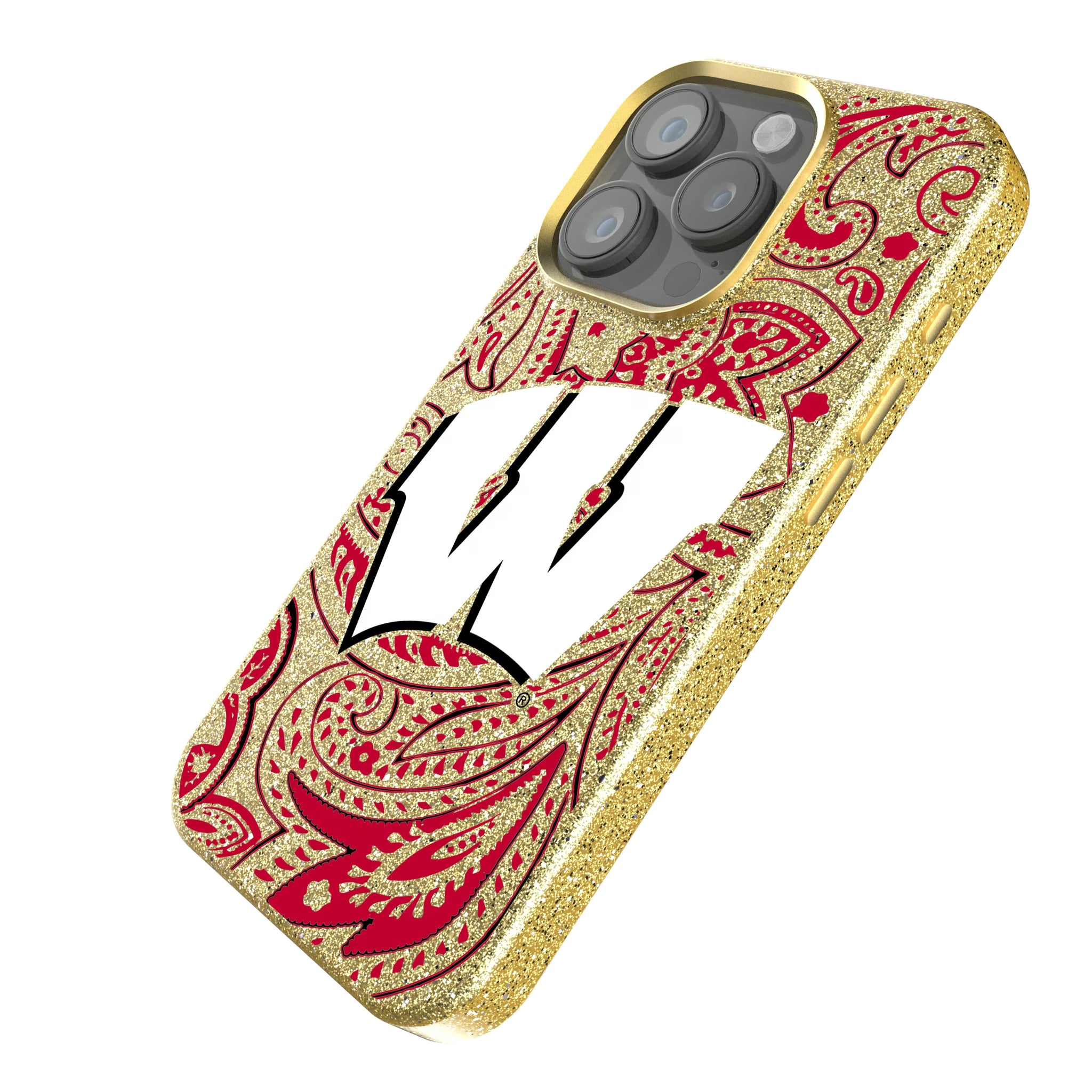 University of Wisconsin Badgers Paisley iPhone Bling Phone Case for Apple iPhone - Isometric View