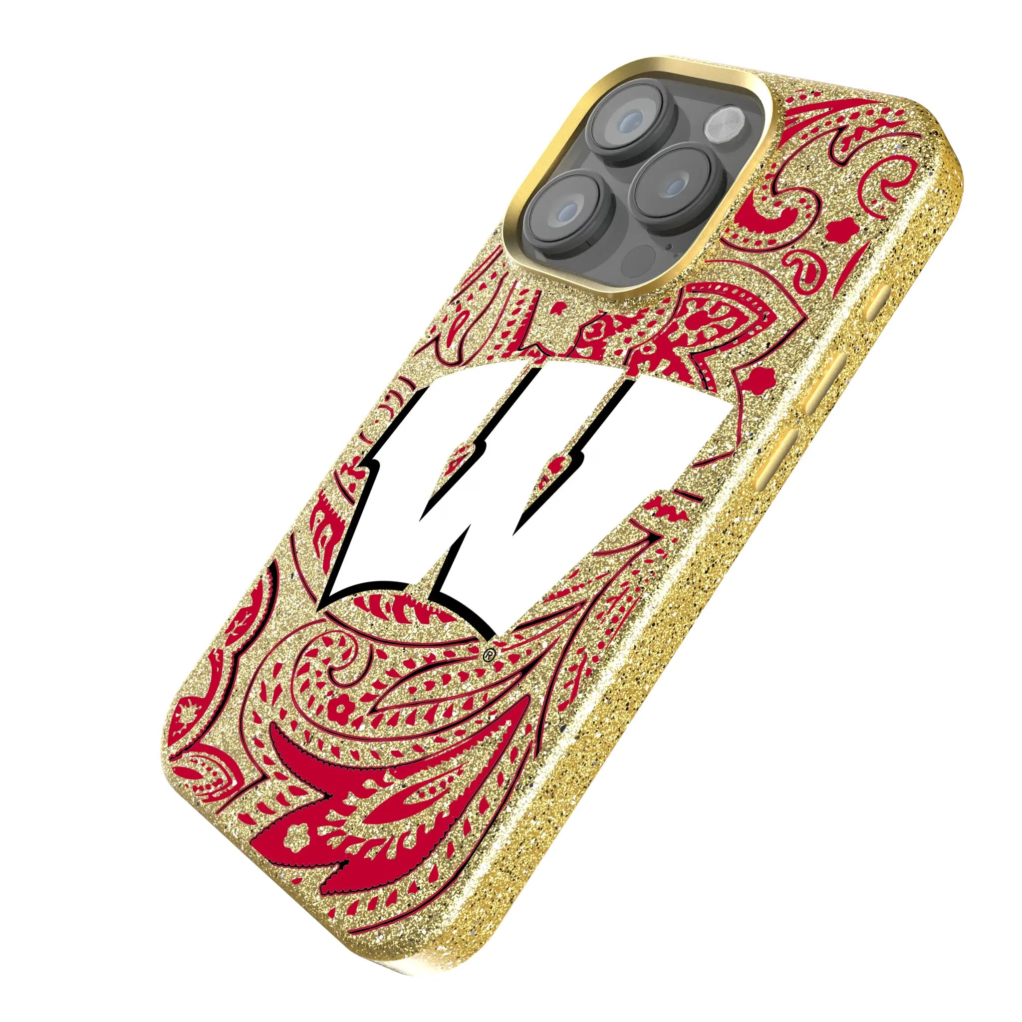 University of Wisconsin Badgers Paisley iPhone Bling Phone Case for Apple iPhone - Isometric View