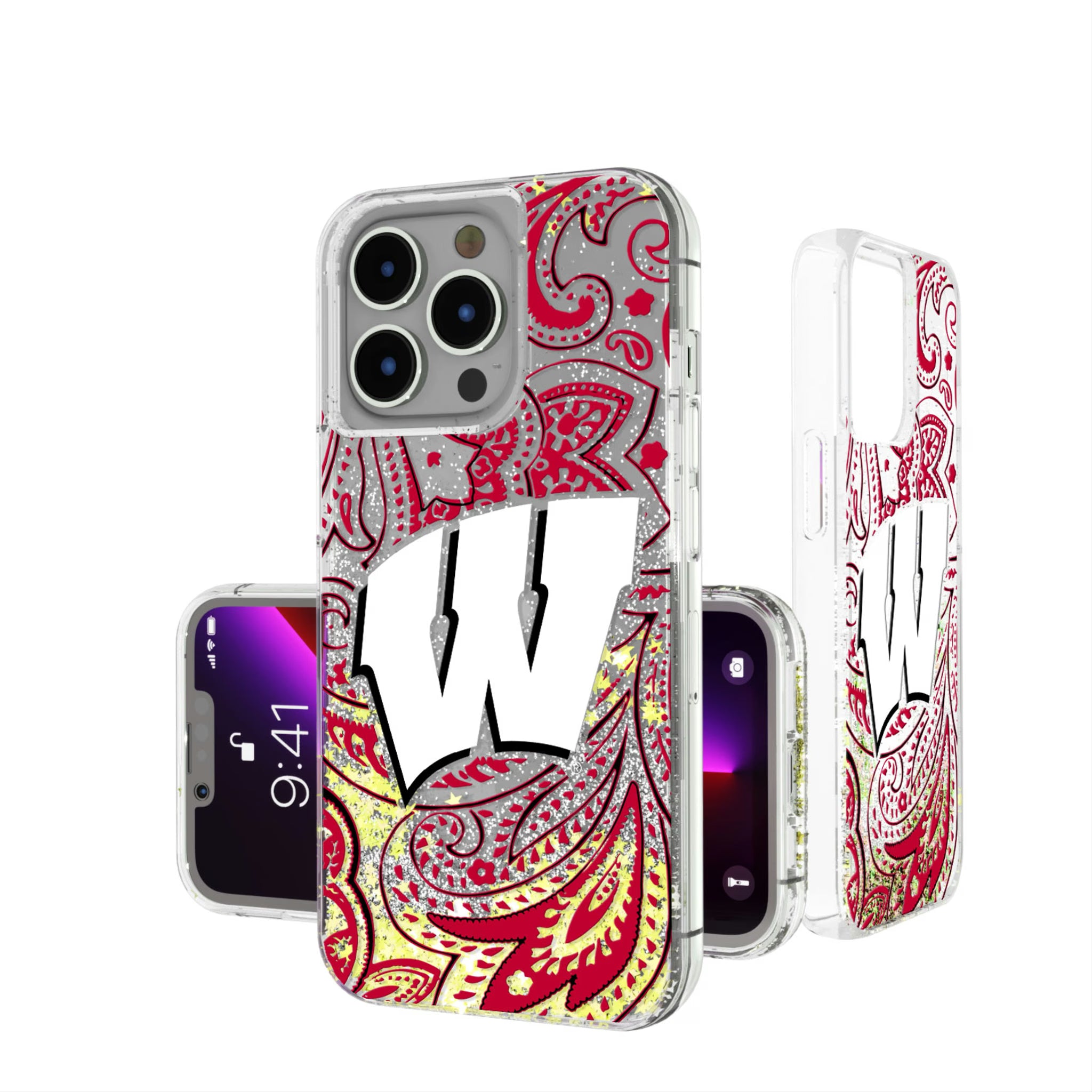 University of Wisconsin Badgers Paisley iPhone Glitter Phone Case for Apple iPhone
