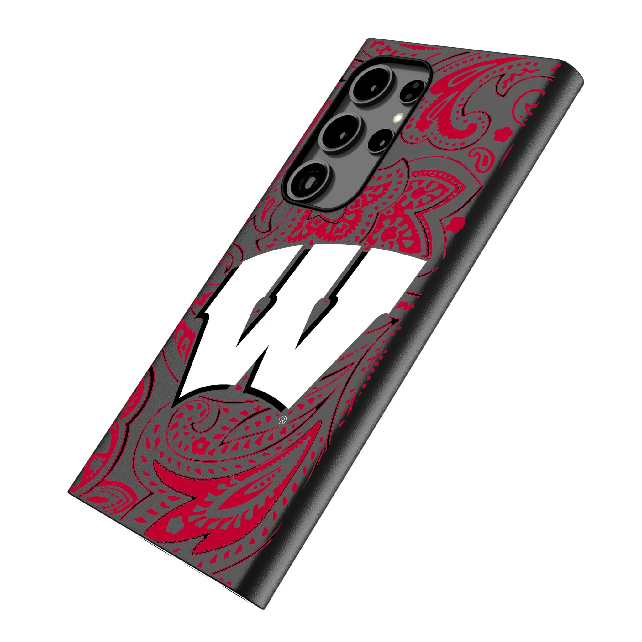 University of Wisconsin Badgers Paisley Galaxy MagSafe Compatible Phone Case for Samsung Galaxy - Isometric View