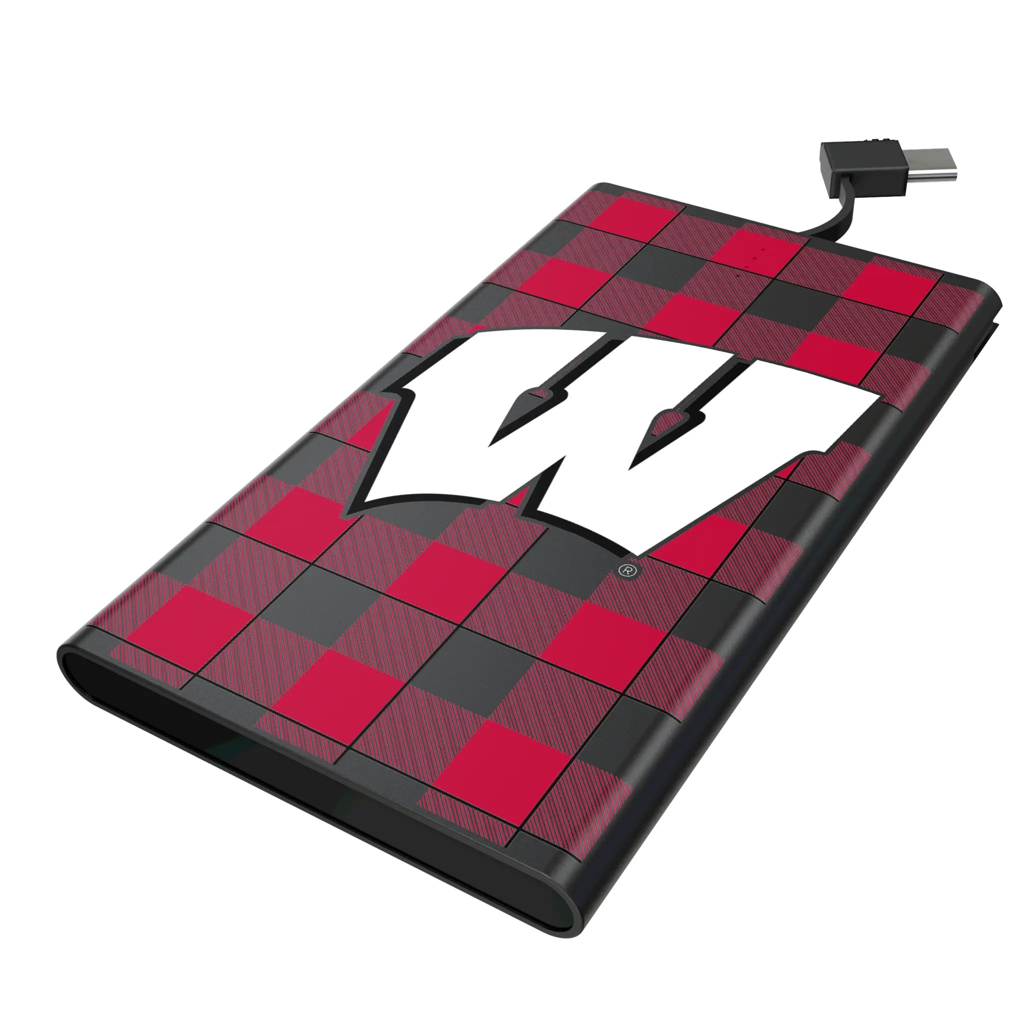 University of Wisconsin Badgers Plaid 5000mAh Flat Power Bank