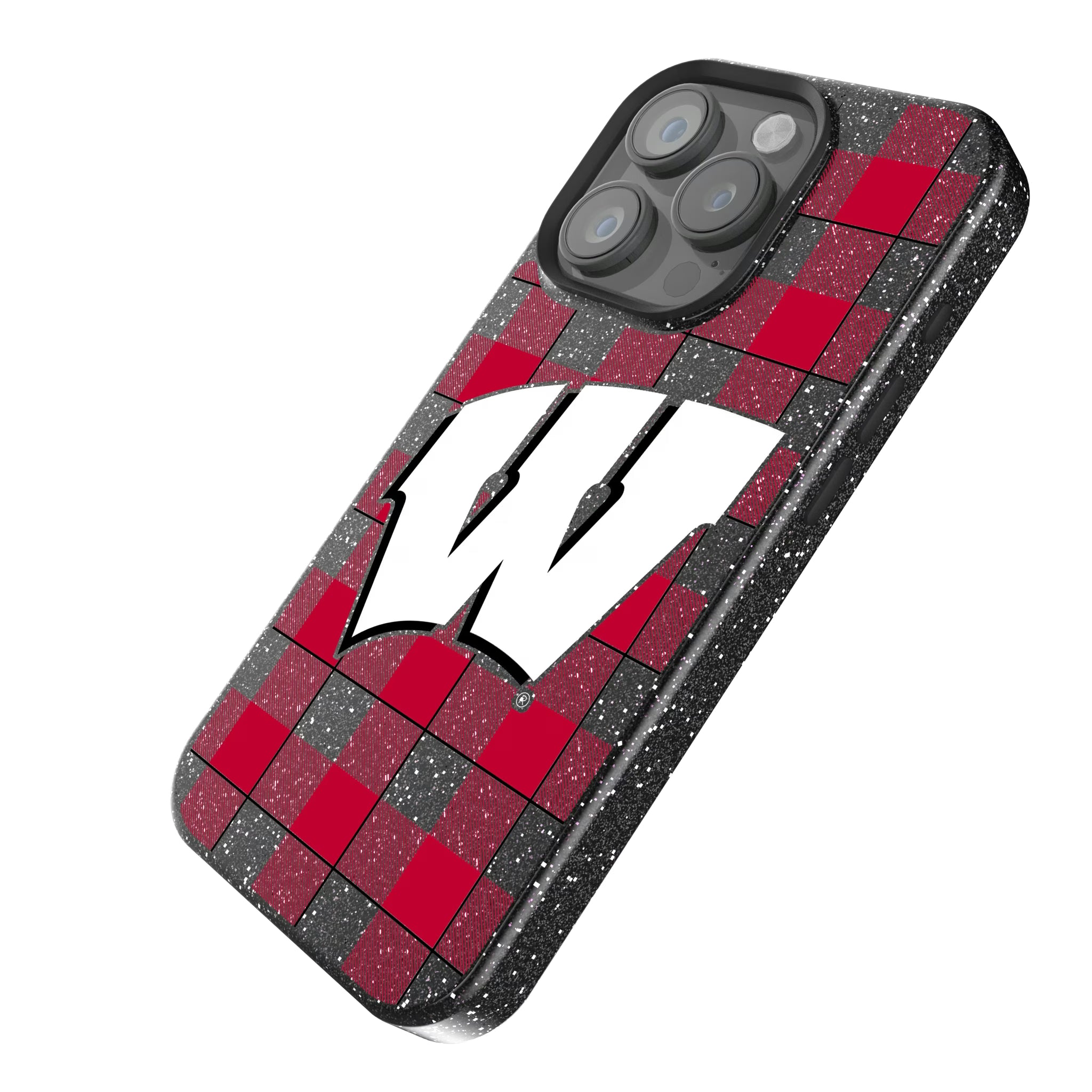 University of Wisconsin Badgers Plaid iPhone Bling Phone Case for Apple iPhone - Isometric View