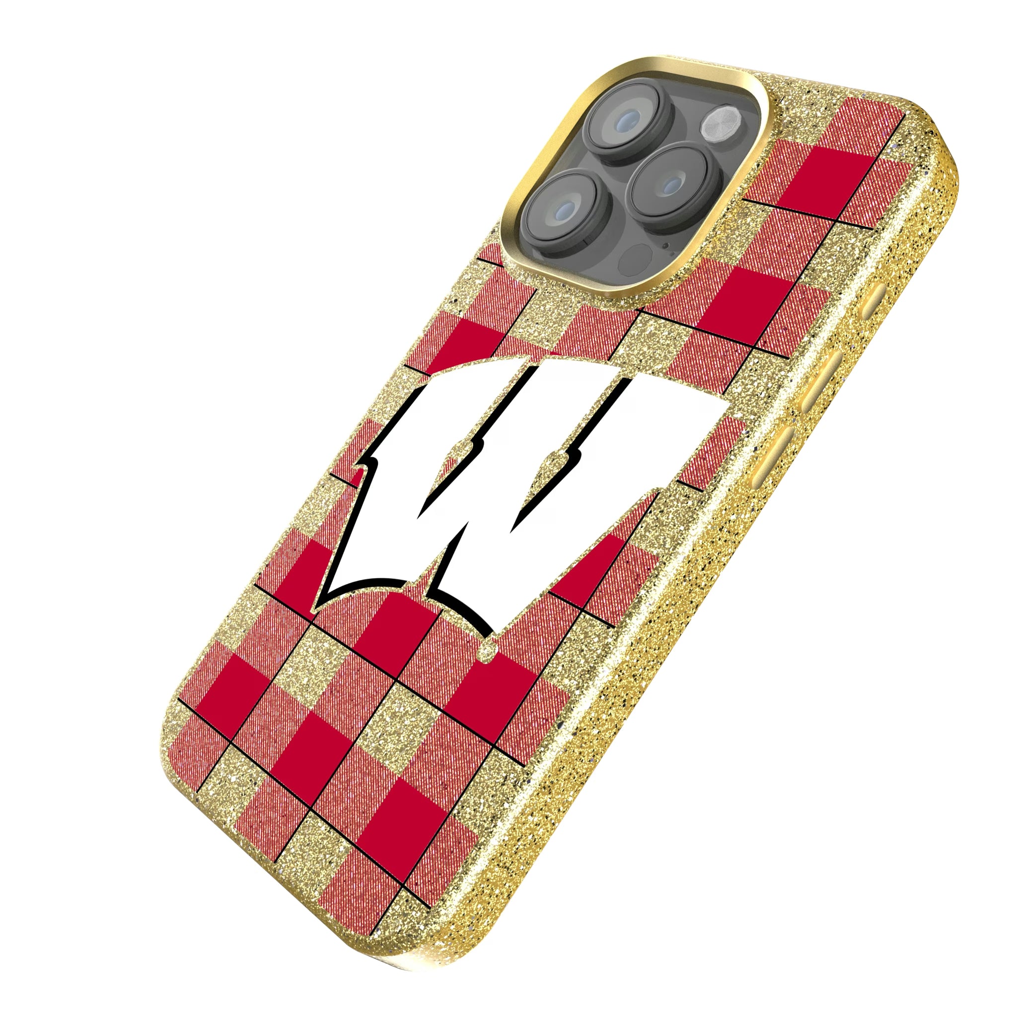 University of Wisconsin Badgers Plaid iPhone Bling Phone Case for Apple iPhone - Isometric View
