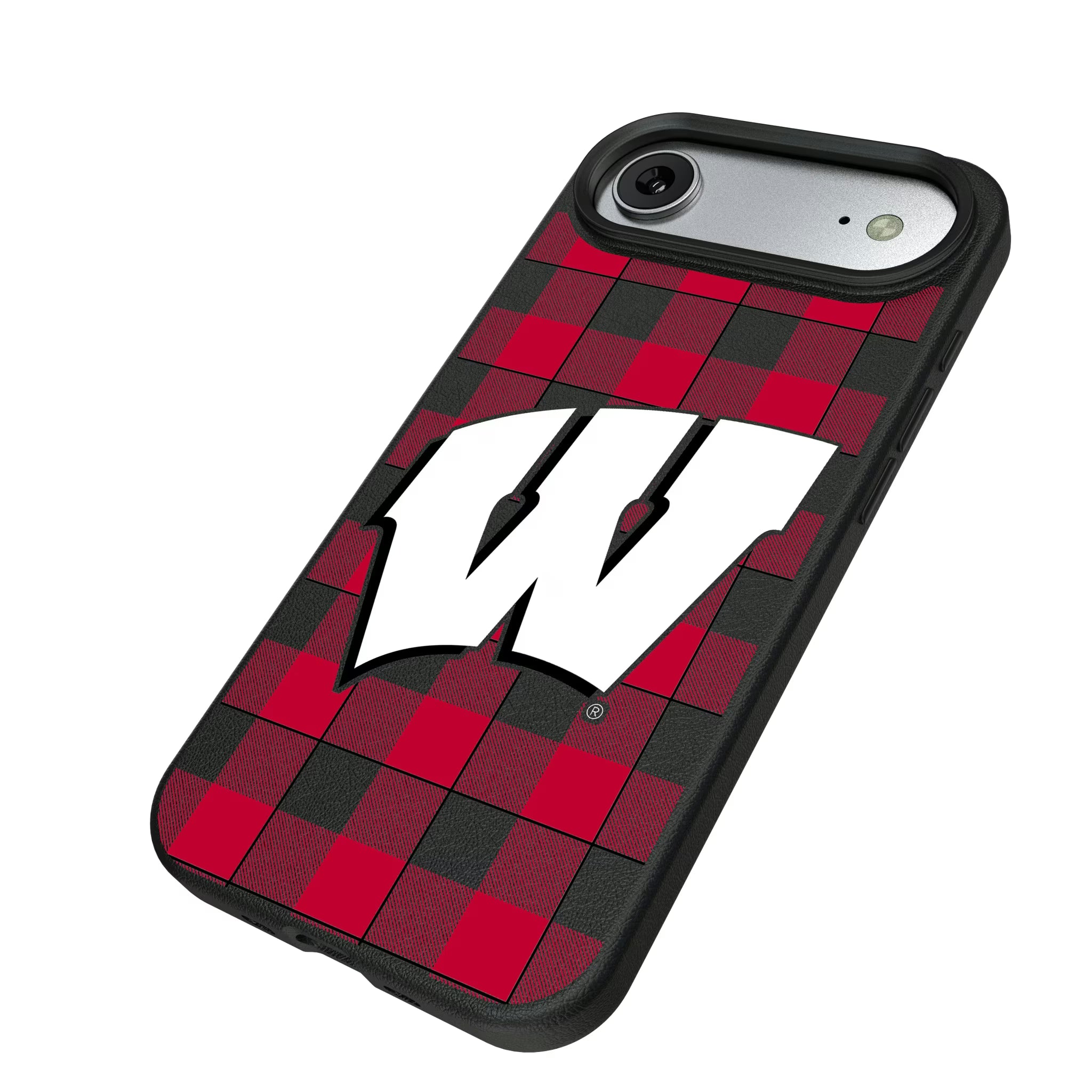 University of Wisconsin Badgers Plaid iPhone MagSafe Compatible Phone Case for Apple iPhone - Isometric View#Device_iPhone Air