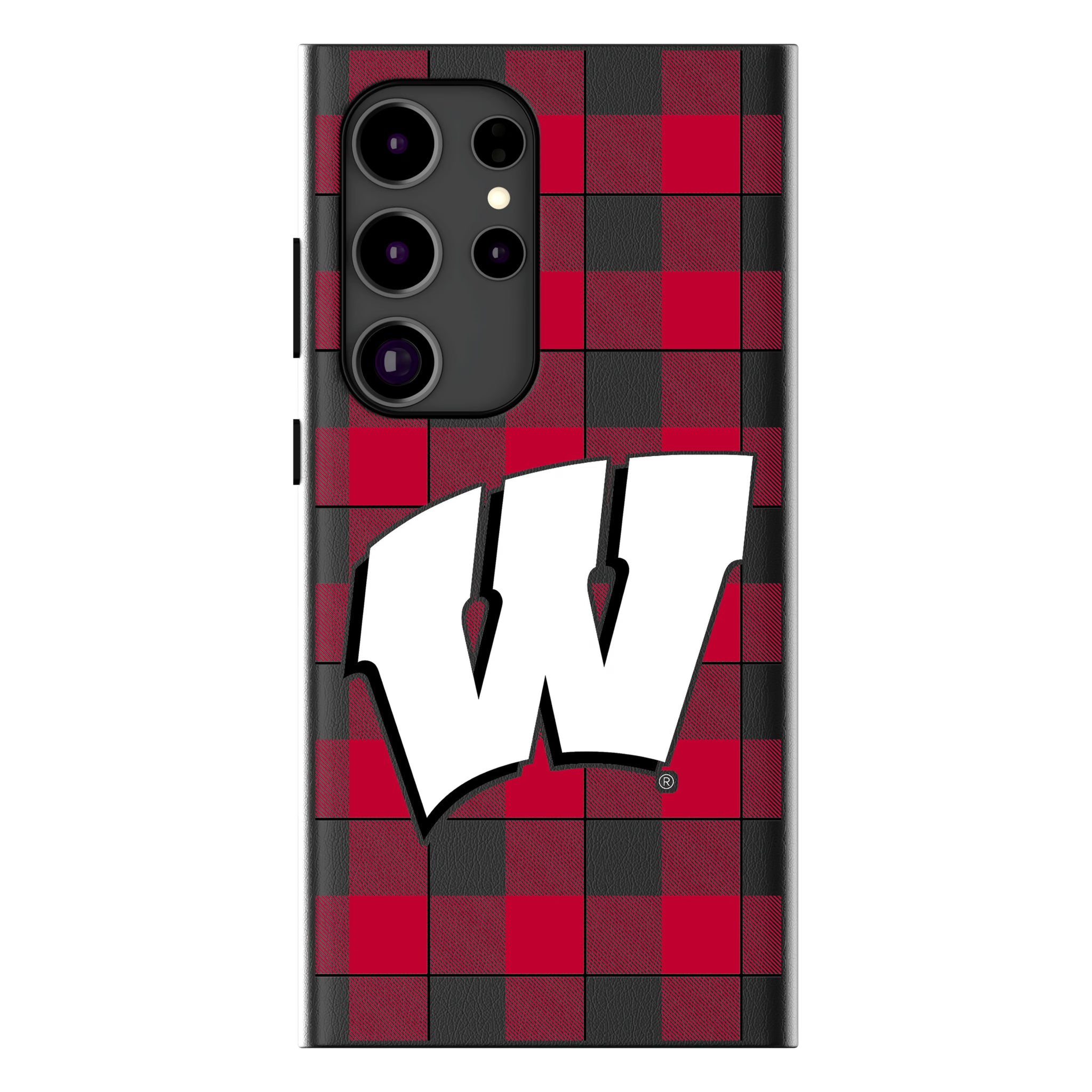 University of Wisconsin Badgers Plaid Galaxy MagSafe Compatible Phone Case for Samsung Galaxy