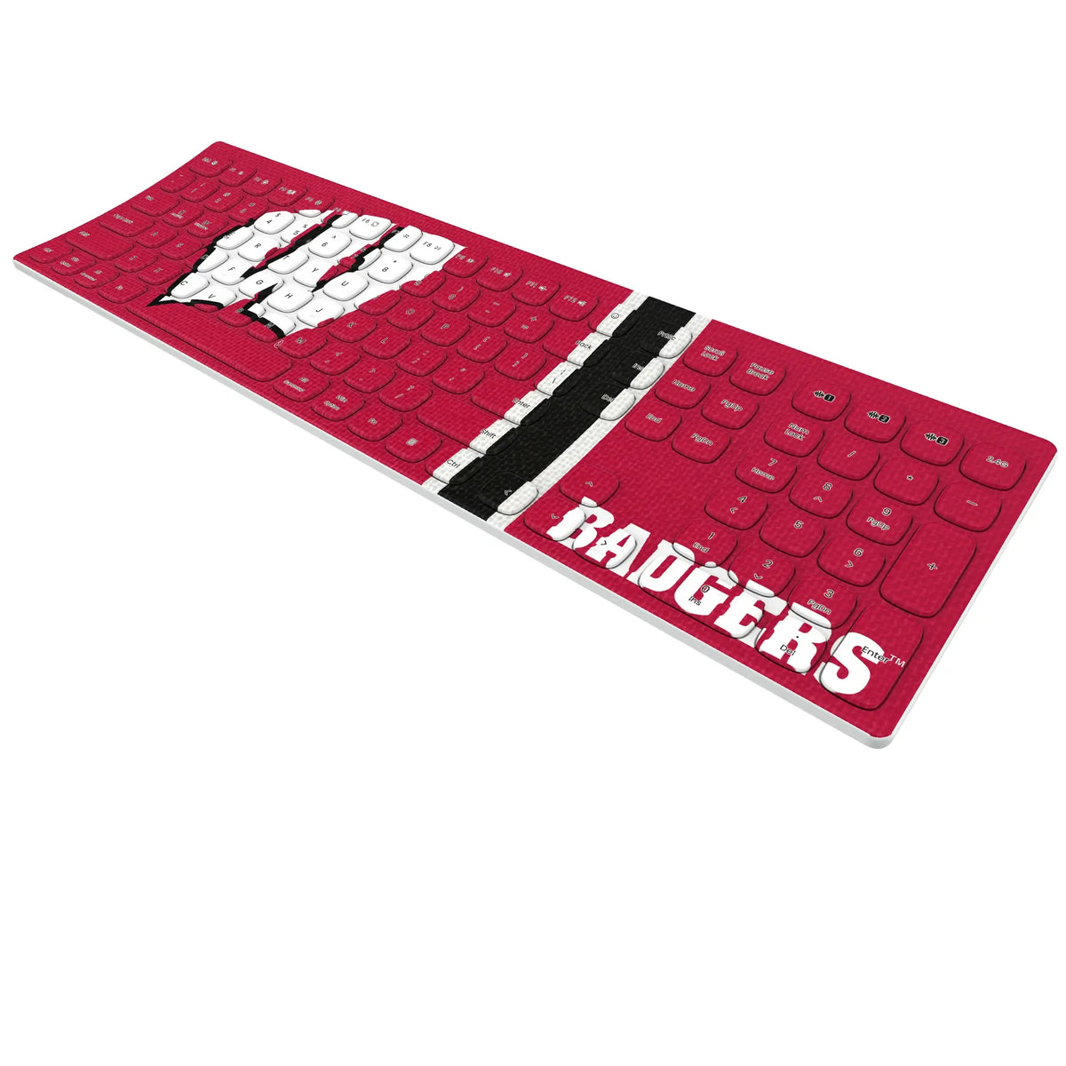 University of Wisconsin Badgers Stripe KKB605 Curved Wireless Keyboard - Isometric View