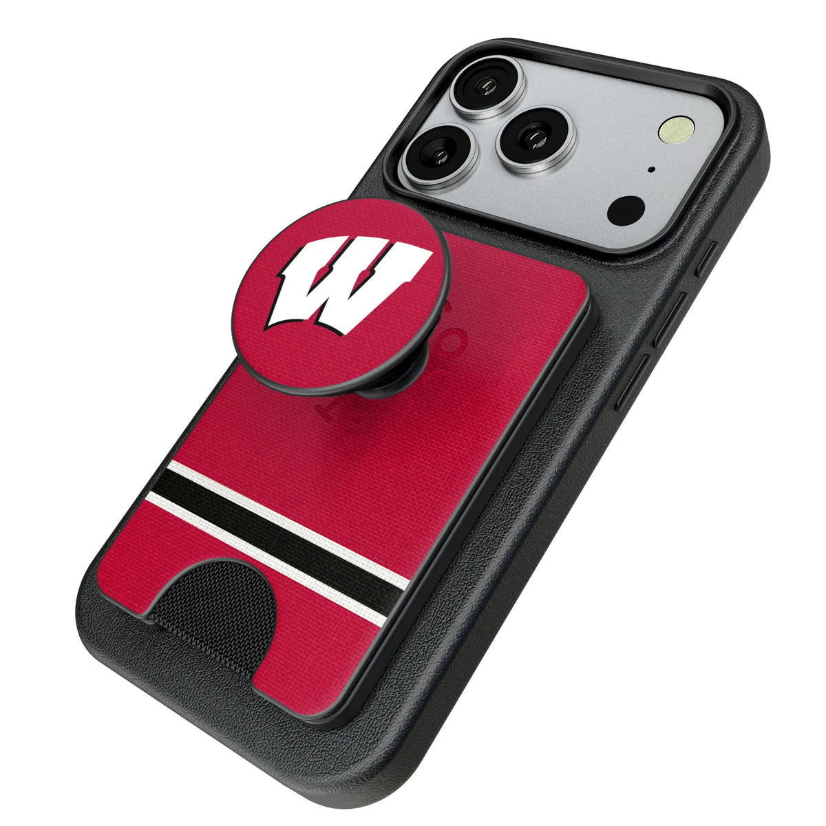 University of Wisconsin Badgers Stripe Popsockets Wallet Magnetic - Isometric View
