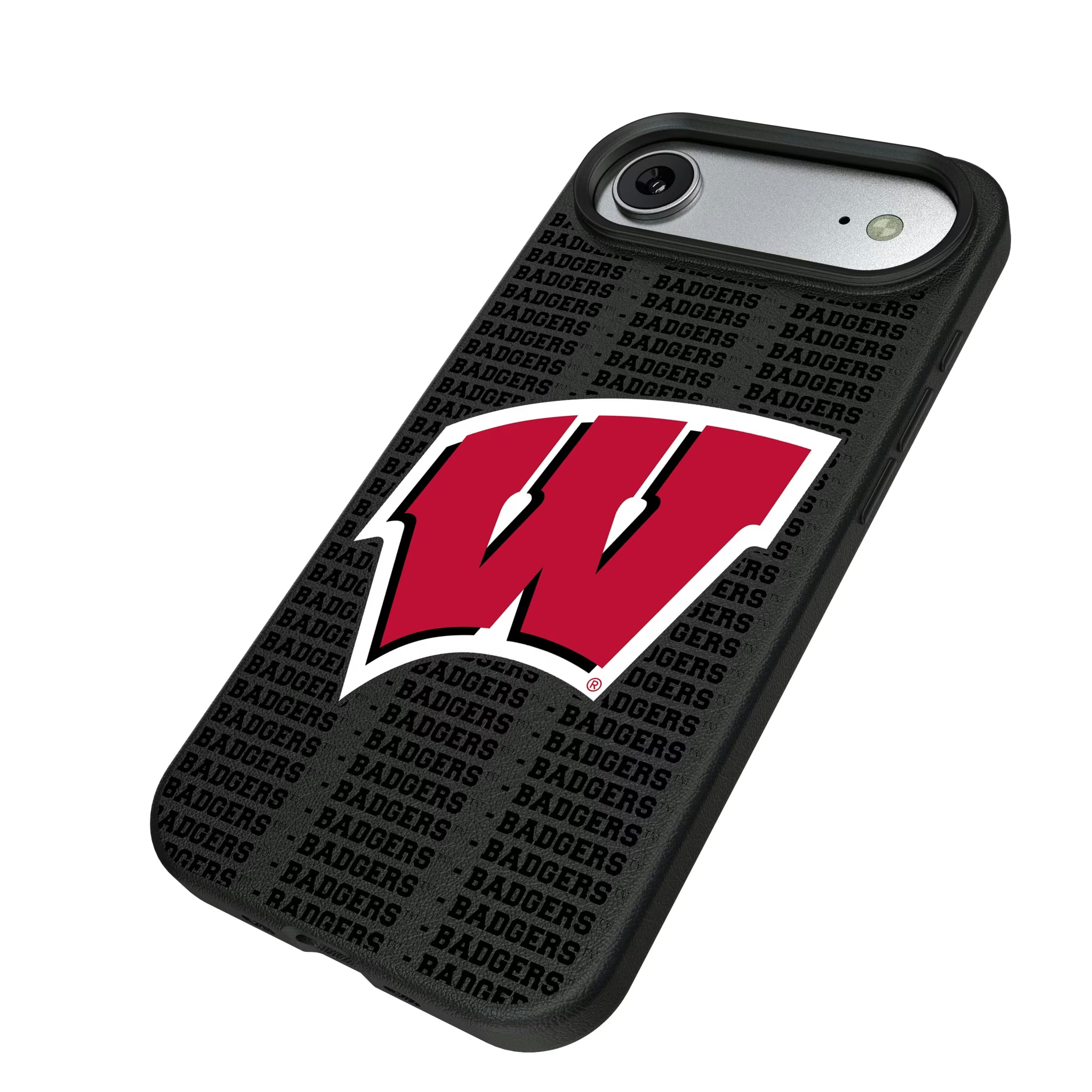 University of Wisconsin Badgers Text Backdrop iPhone MagSafe Compatible Phone Case for Apple iPhone - Isometric View#Device_iPhone Air