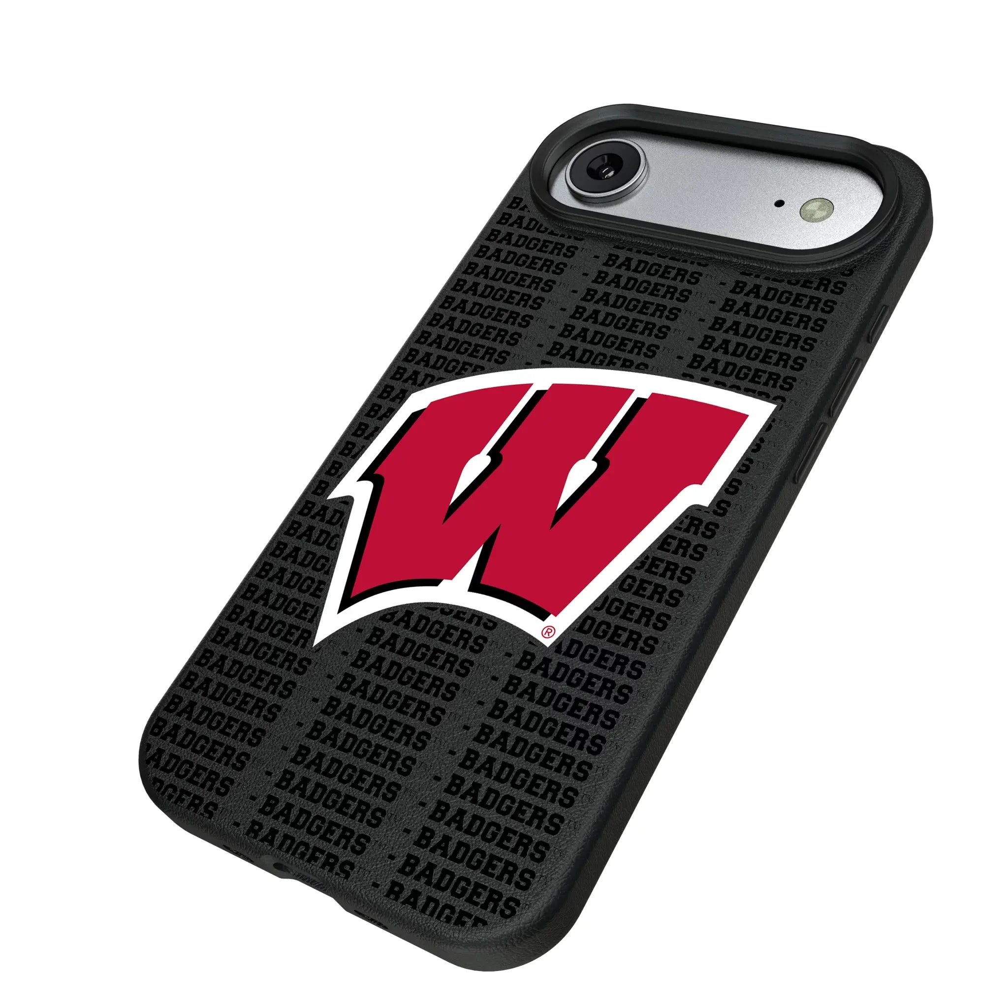 University of Wisconsin Badgers Text Backdrop iPhone MagSafe Compatible Phone Case for Apple iPhone - Isometric View#Device_iPhone Air