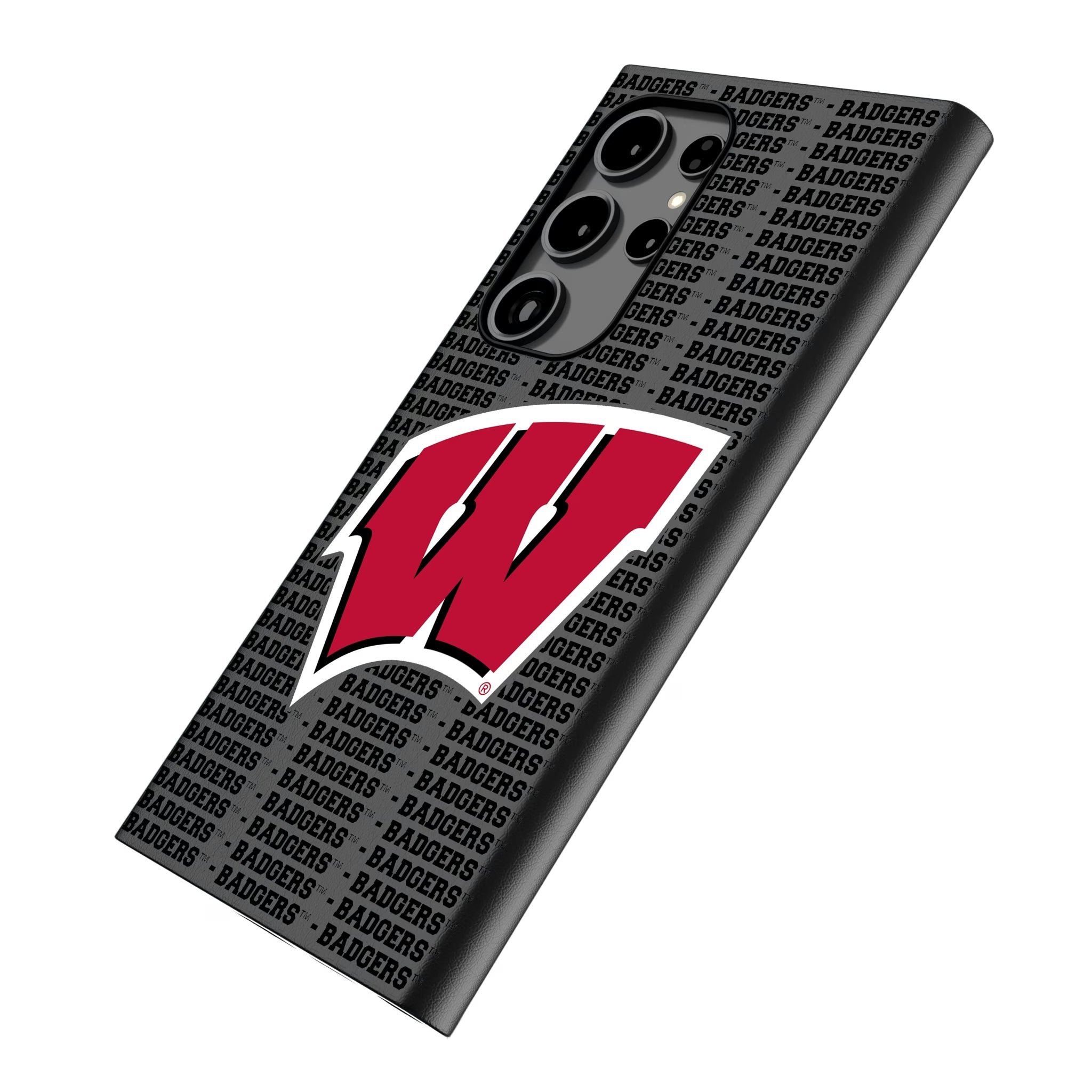 University of Wisconsin Badgers Text Backdrop Galaxy MagSafe Compatible Phone Case for Samsung Galaxy - Isometric View