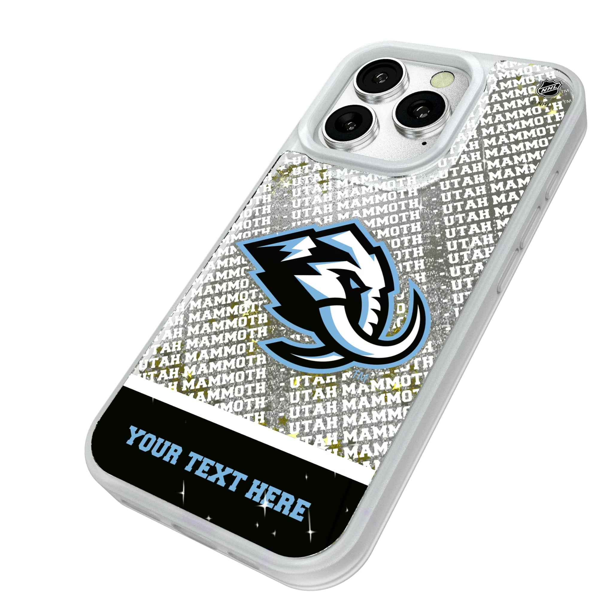 Utah Mammoth Personalized EndZone Plus iPhone Glitter Phone Case for Apple iPhone - Isometric View#Device_iPhone 16 Pro