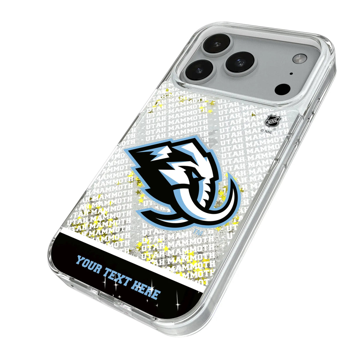Utah Mammoth Personalized EndZone Plus iPhone Glitter Phone Case for Apple iPhone - Isometric View#Device_iPhone 18 Pro