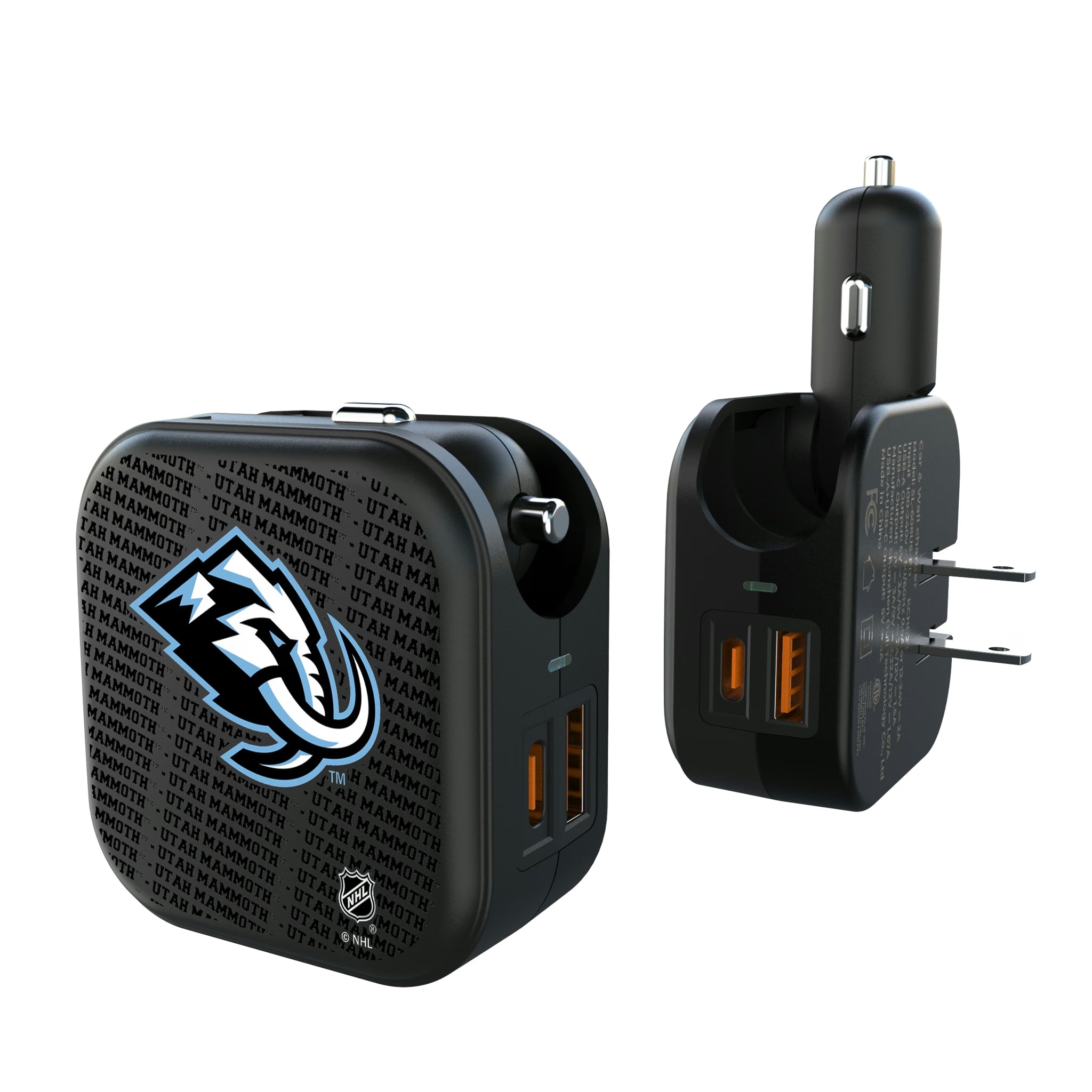 Utah Mammoth Text Backdrop 2 in 1 USB A/C Charger