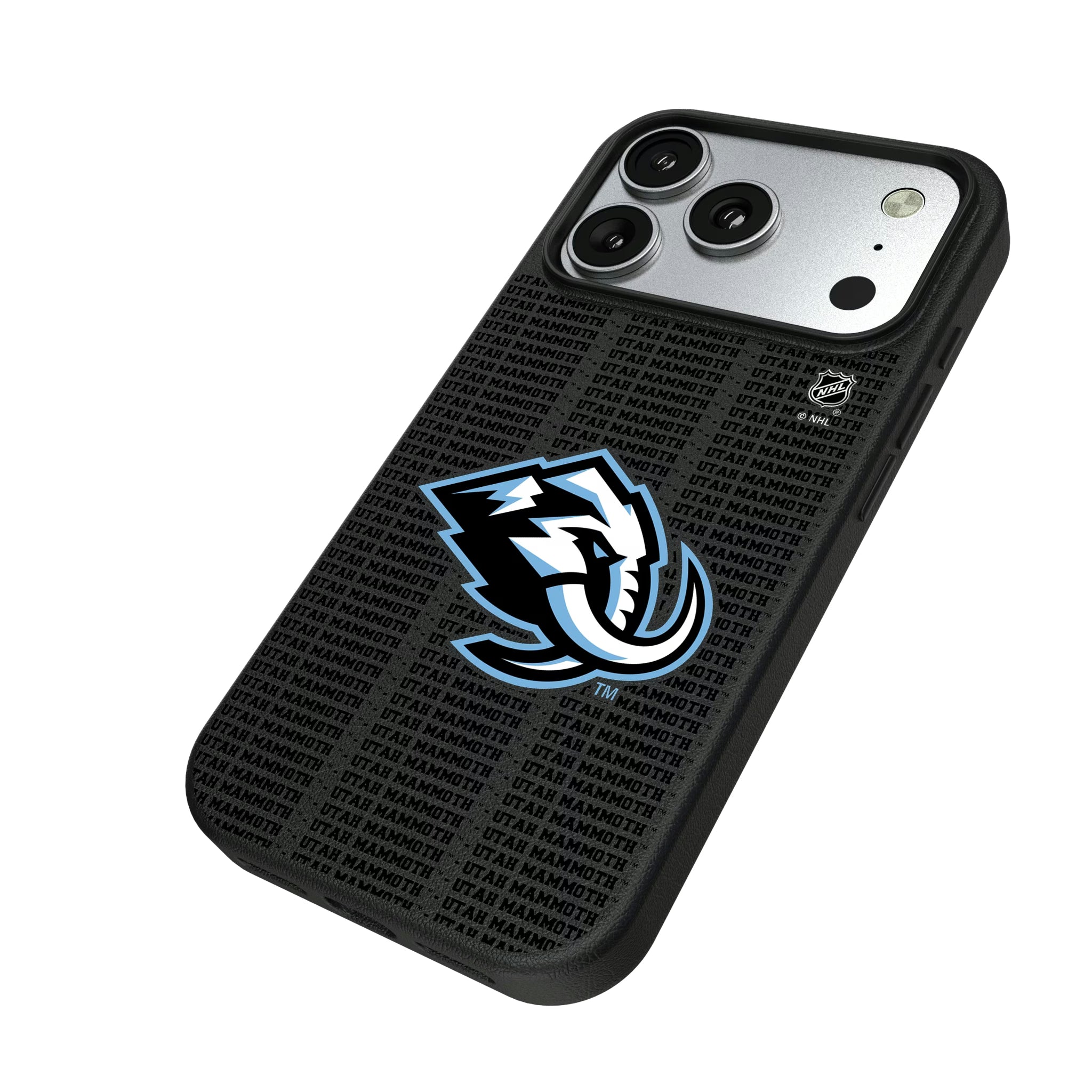 Utah Mammoth Text Backdrop iPhone MagSafe Compatible Phone Case for Apple iPhone - Isometric View#Device_iPhone 17 Pro