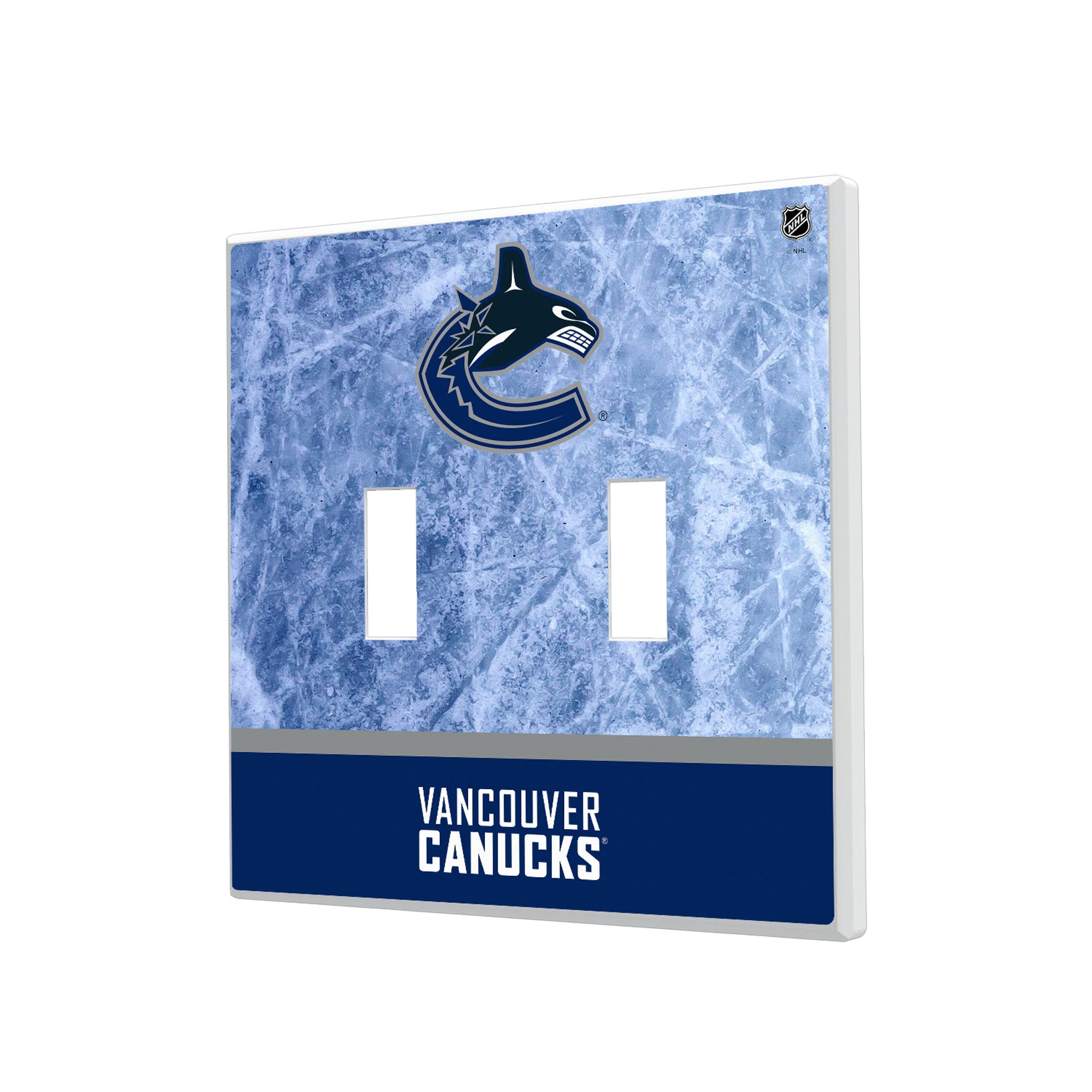 Vancouver Canucks Ice Wordmark Hidden-Screw Light Switch Plate#Style_Double Toggle